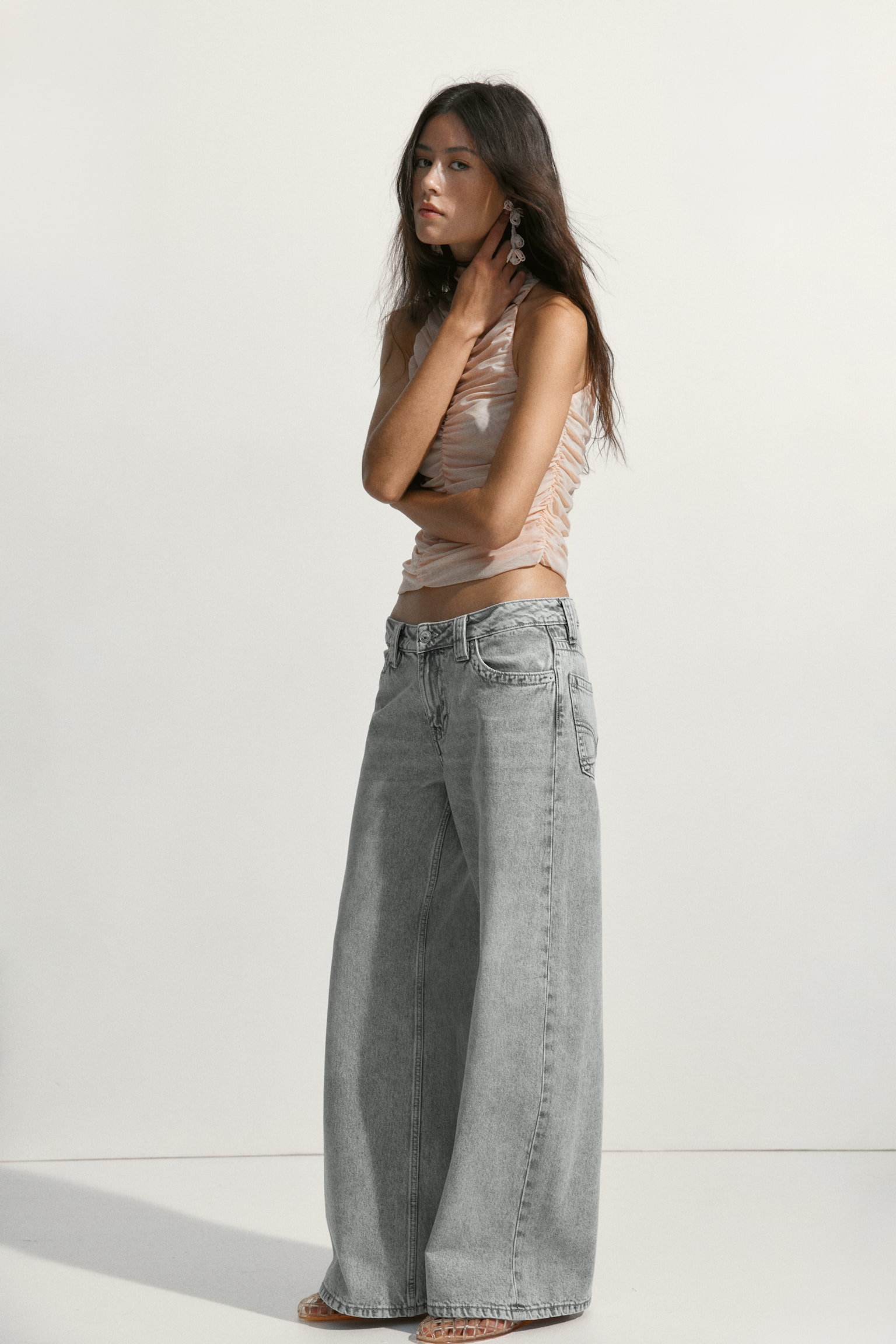Baggy Wide Low Waist Jeans - Màu xám/Màu xanh denim - 1