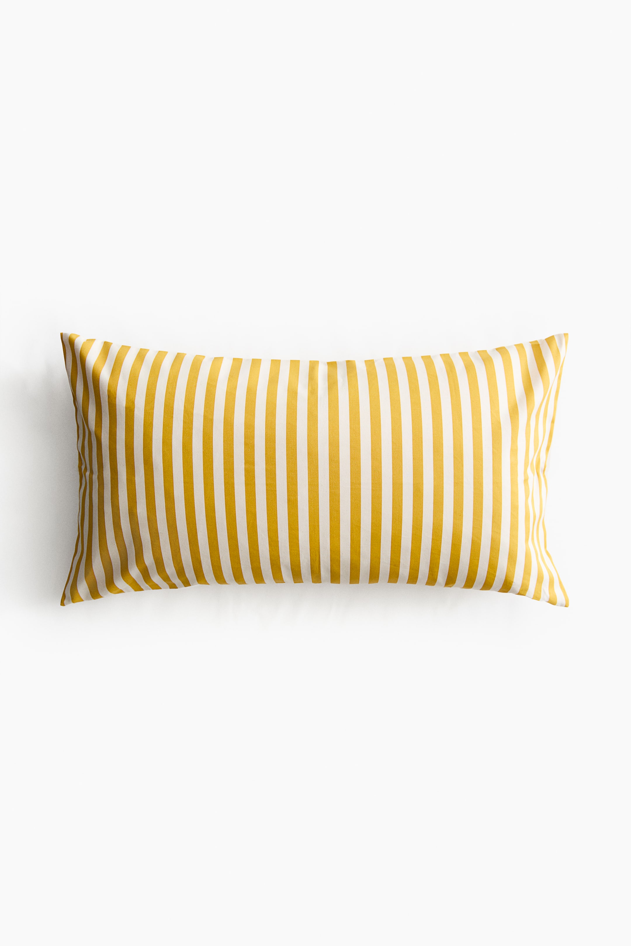 View larger image: A rectangular pillow is facing front, featuring evenly spaced vertical stripes in yellow and white.