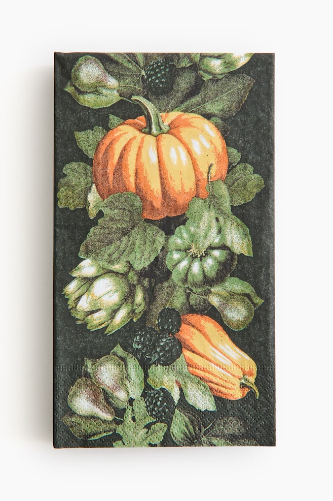 Lot de 15 serviettes en papier - Vert/citrouilles/Beige/nœuds - 1