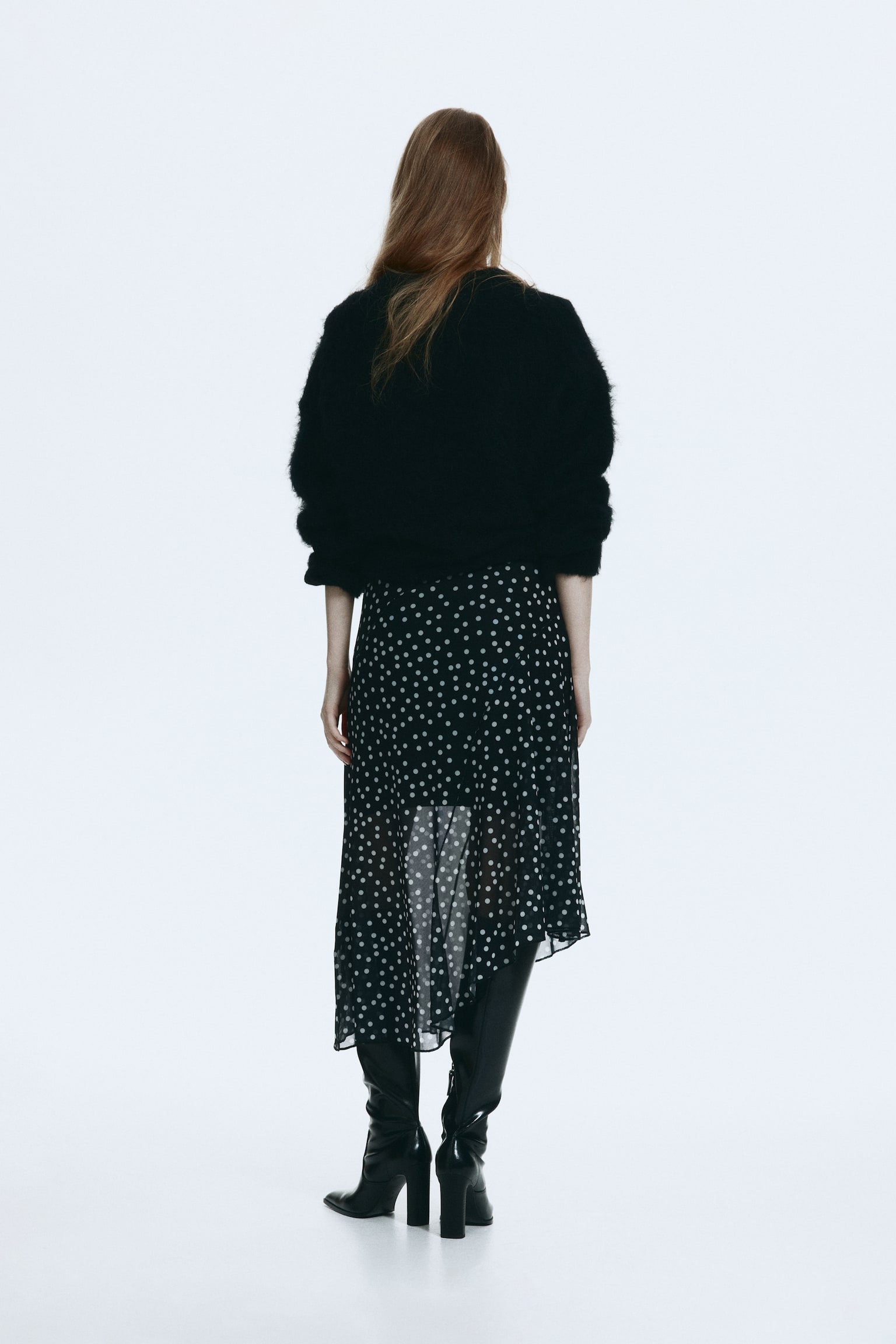 Asymmetrischer Meshjupe - Schwarz/Gepunktet - 5