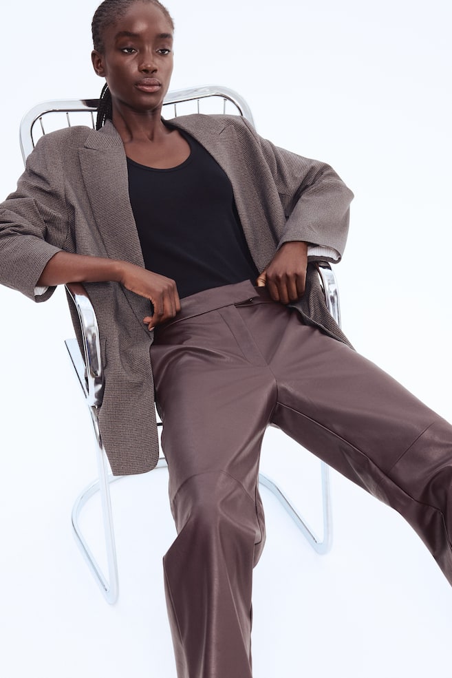 Straight-leg coated trousers - Burgundy/Dark brown - 1
