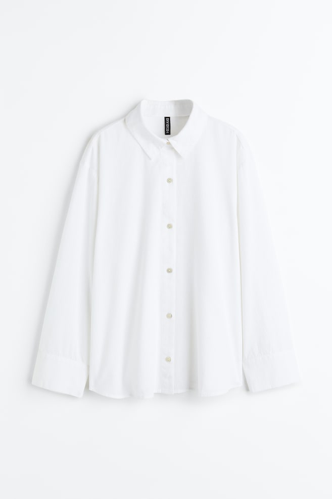 Skjorte i hørblanding - Hvid/Lyslilla/Stribet - 2