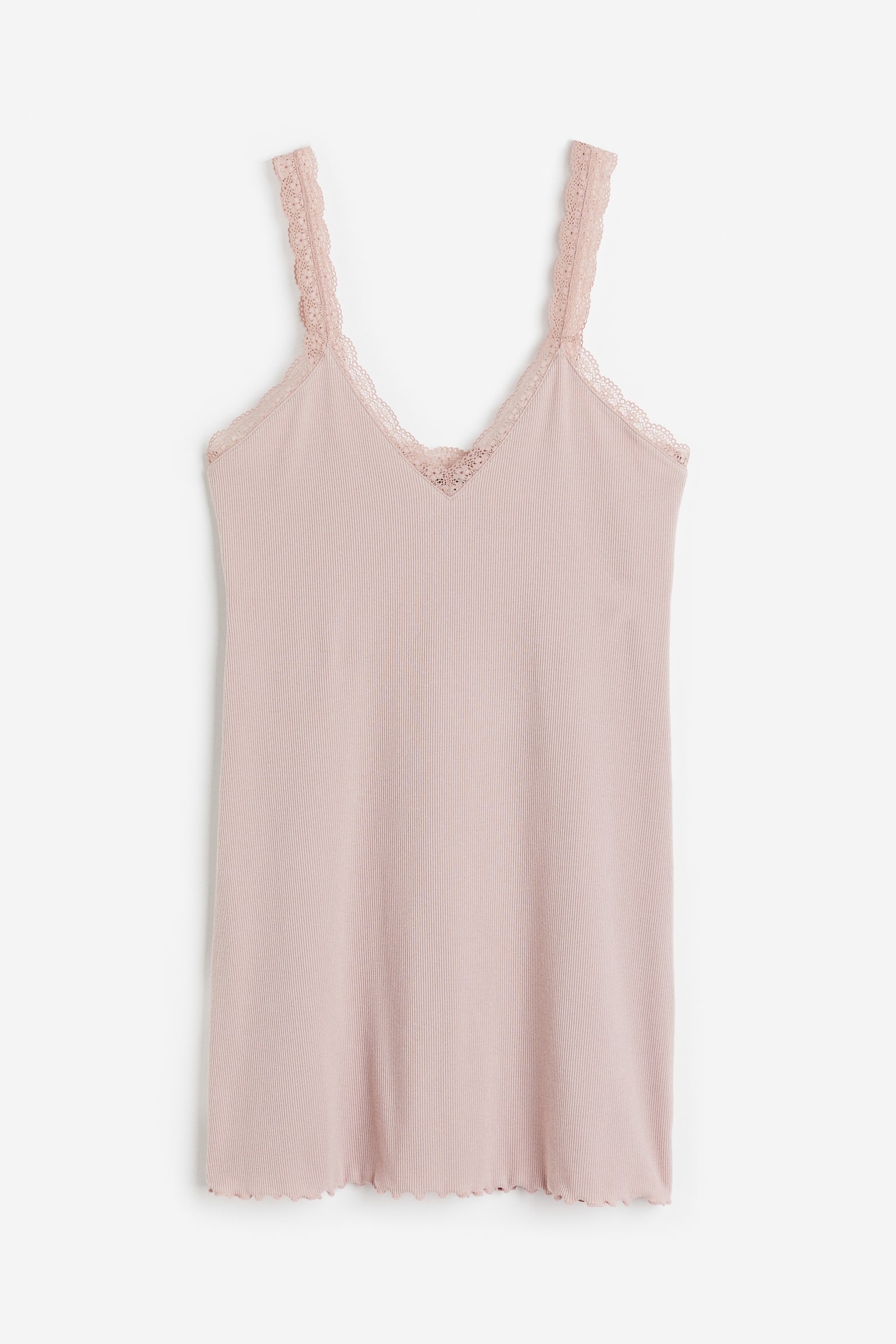 Lace Trim Ribbed Nightie - Powder pink - 1