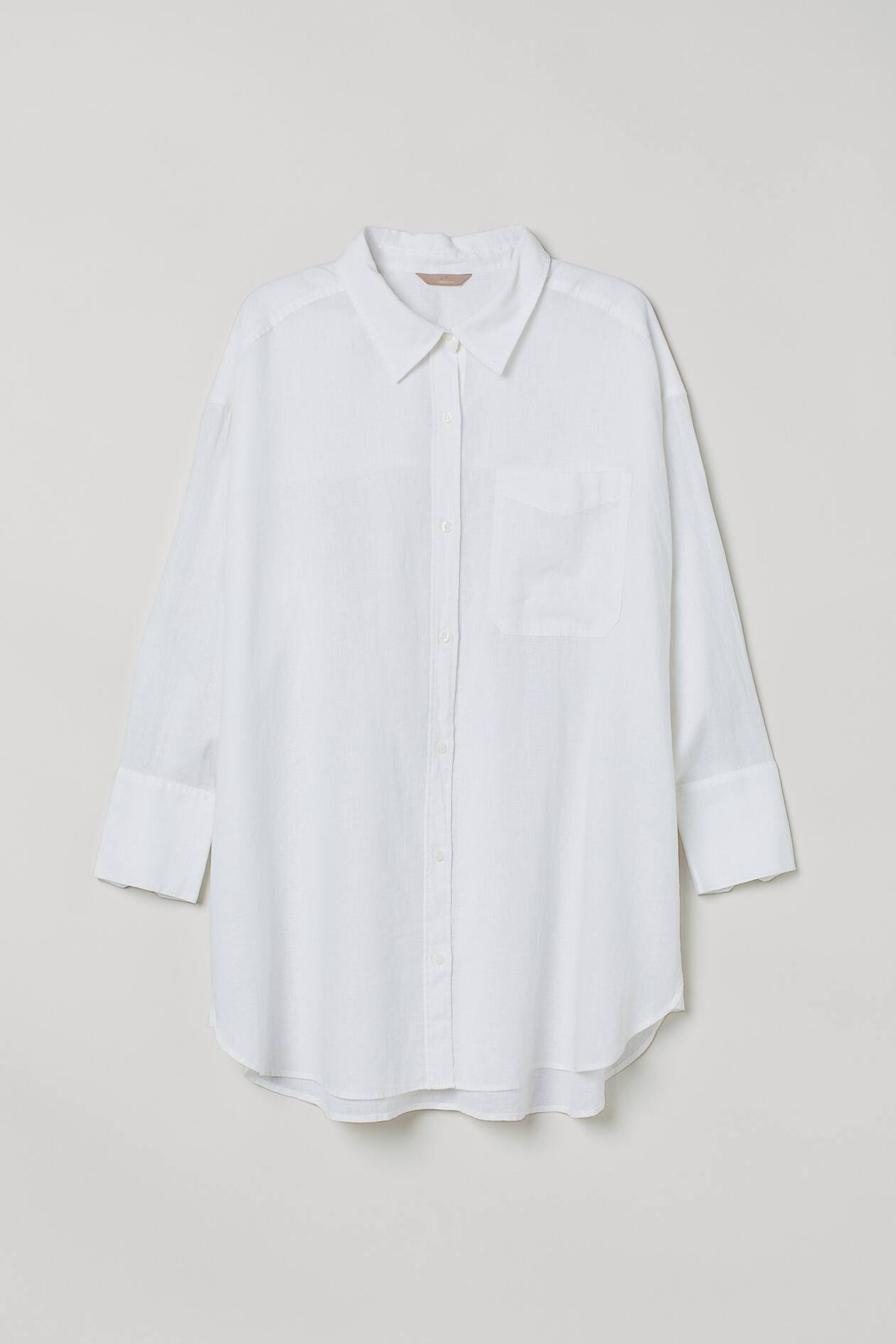 H&M+ Linen-blend Shirt - Long sleeve - White - Ladies | H&M US