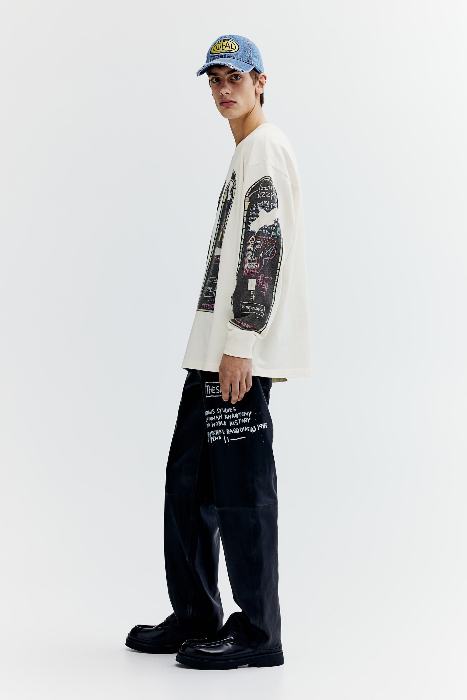 Oversized Fit Long-sleeved cotton top - Cream/Basquiat - 6