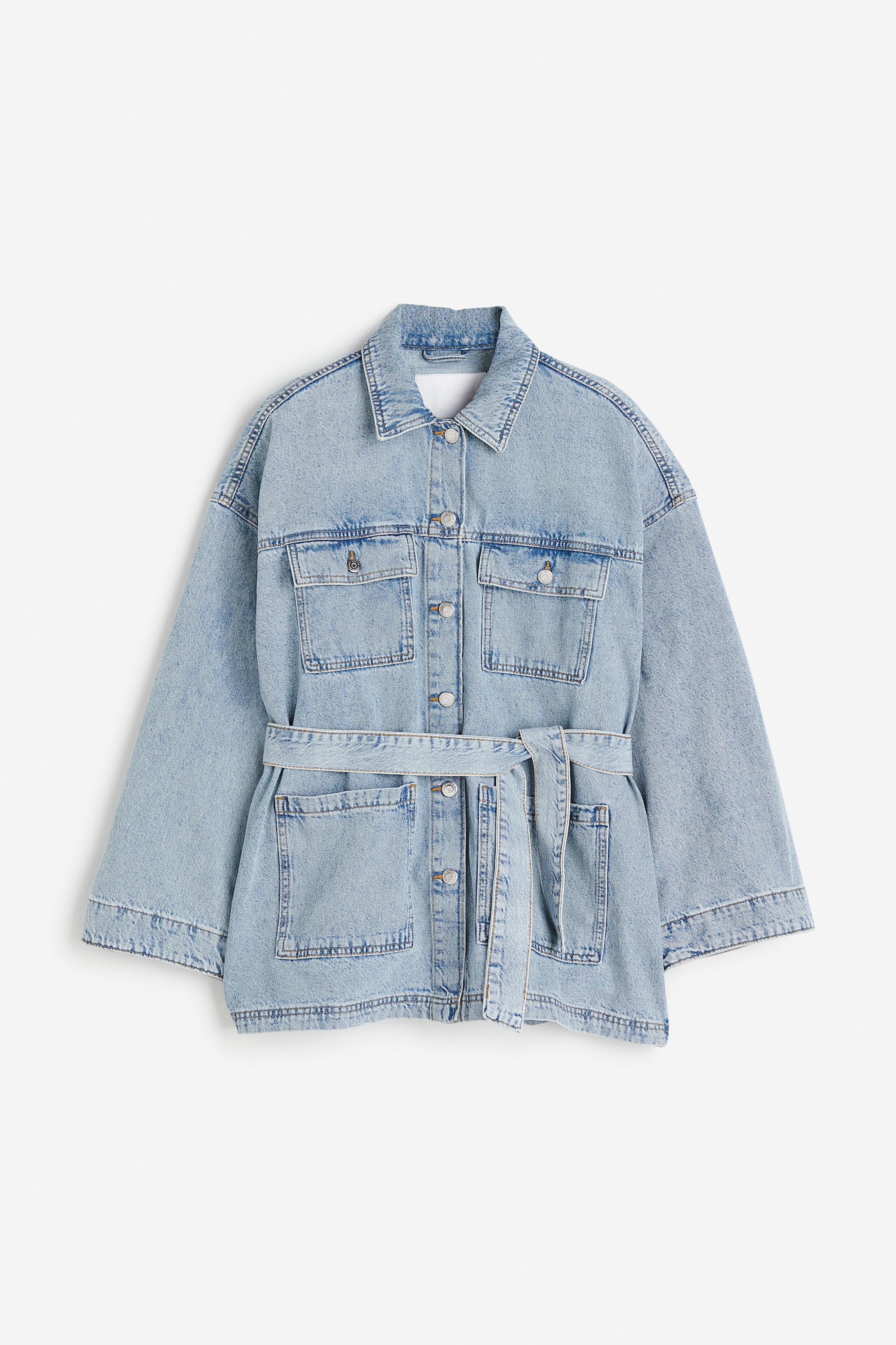 View larger image: Tie-belt denim jacket - Light denim blue - Ladies | H&M HK 1