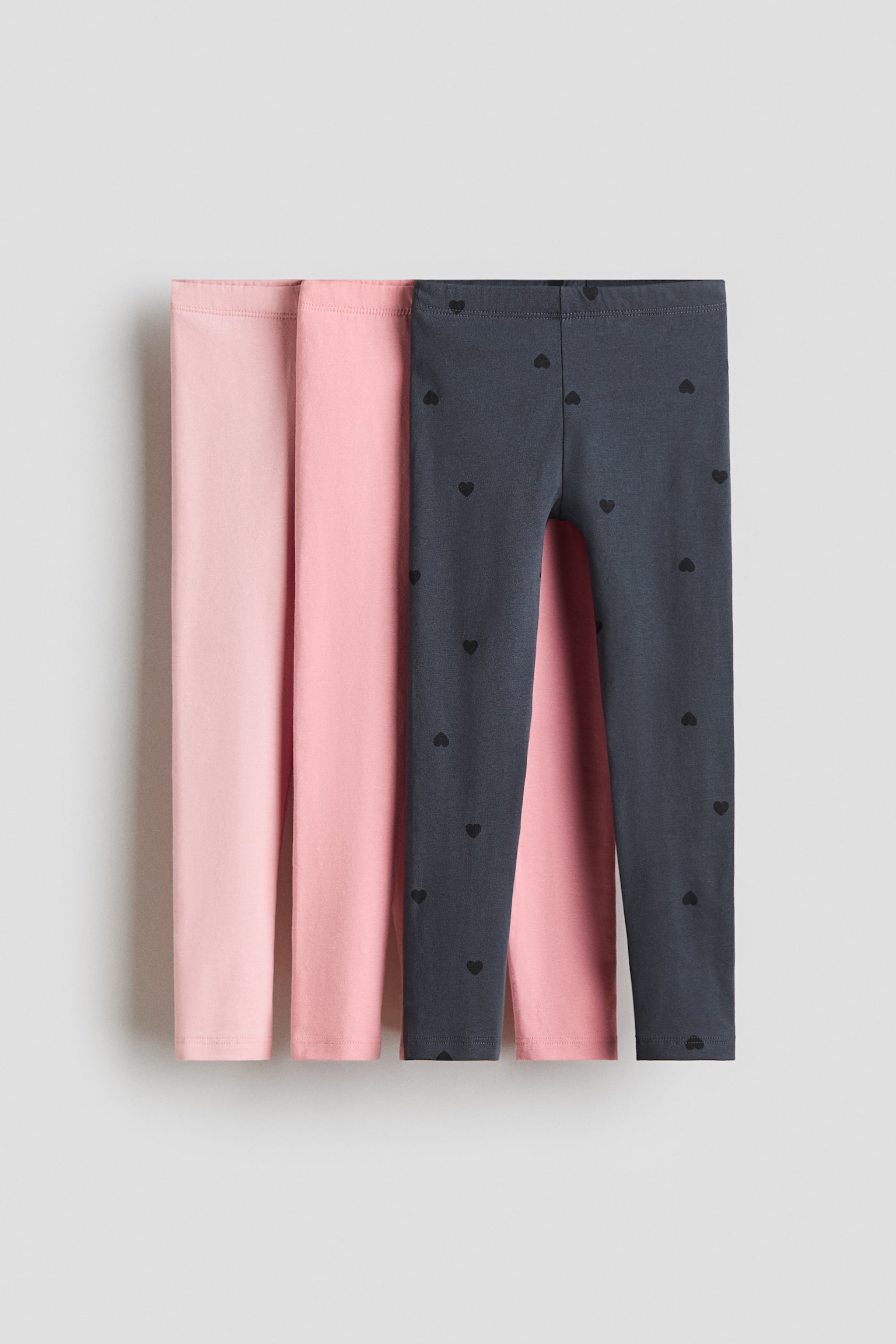 Pack de 3 leggings en punto de algodón - Rosa/Corazones