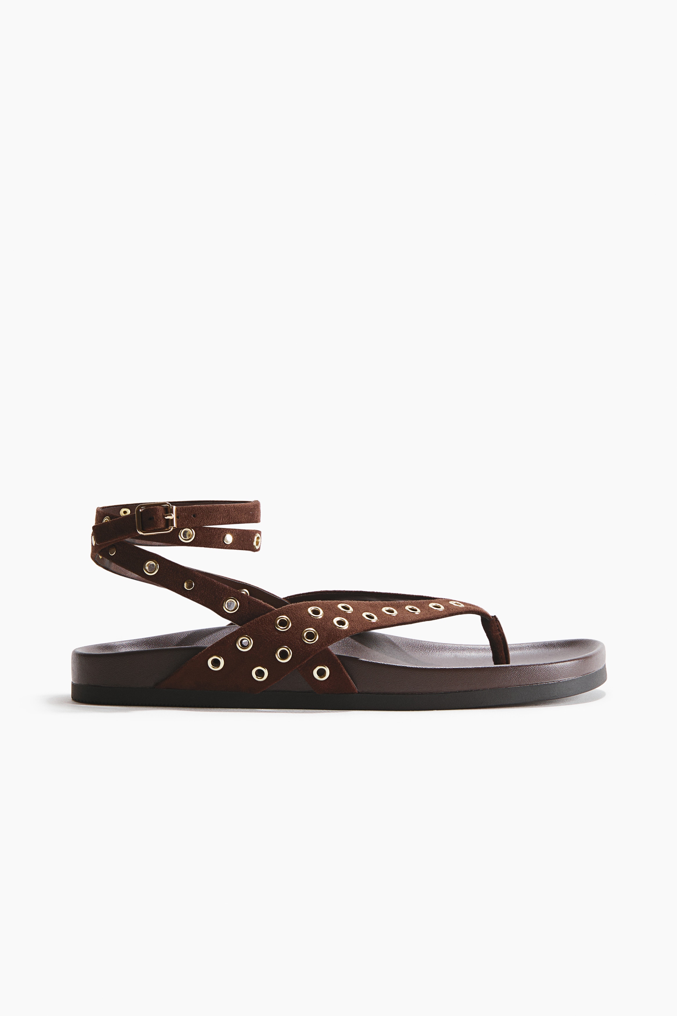 孔眼細節涼鞋 - 深咖啡色/深米色