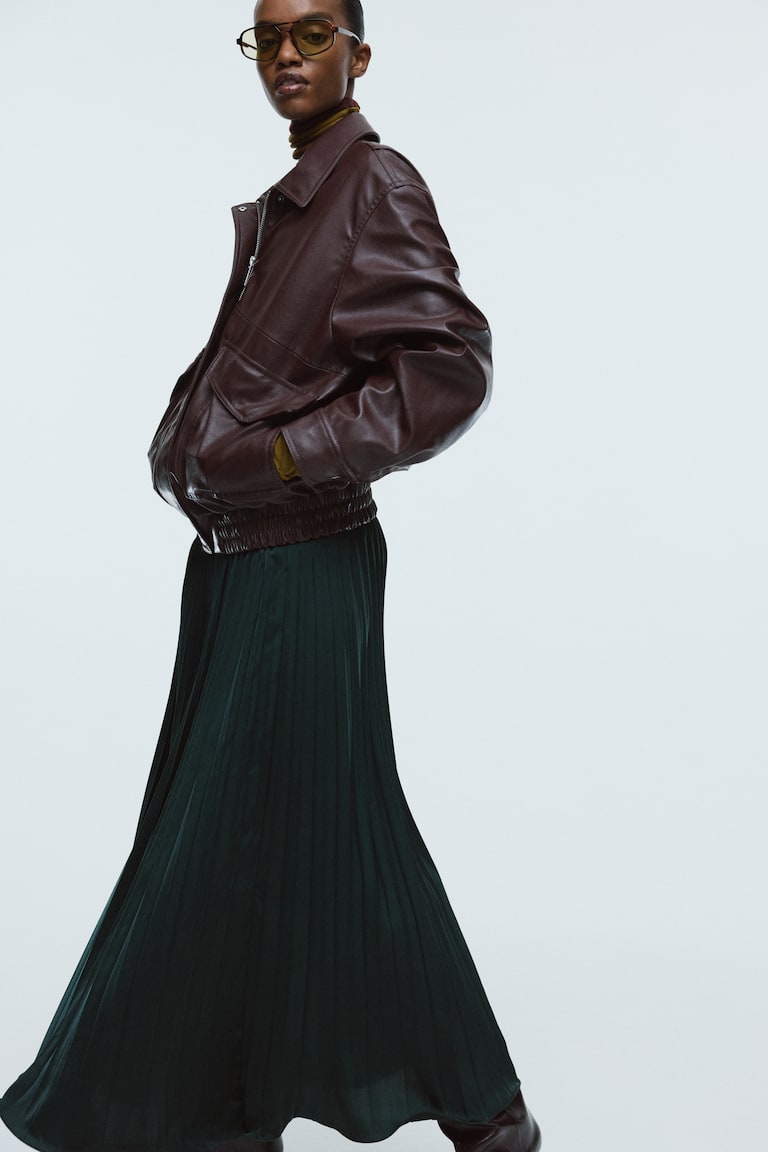 Pleated Maxi Skirt Dark green Ladies H&M PH