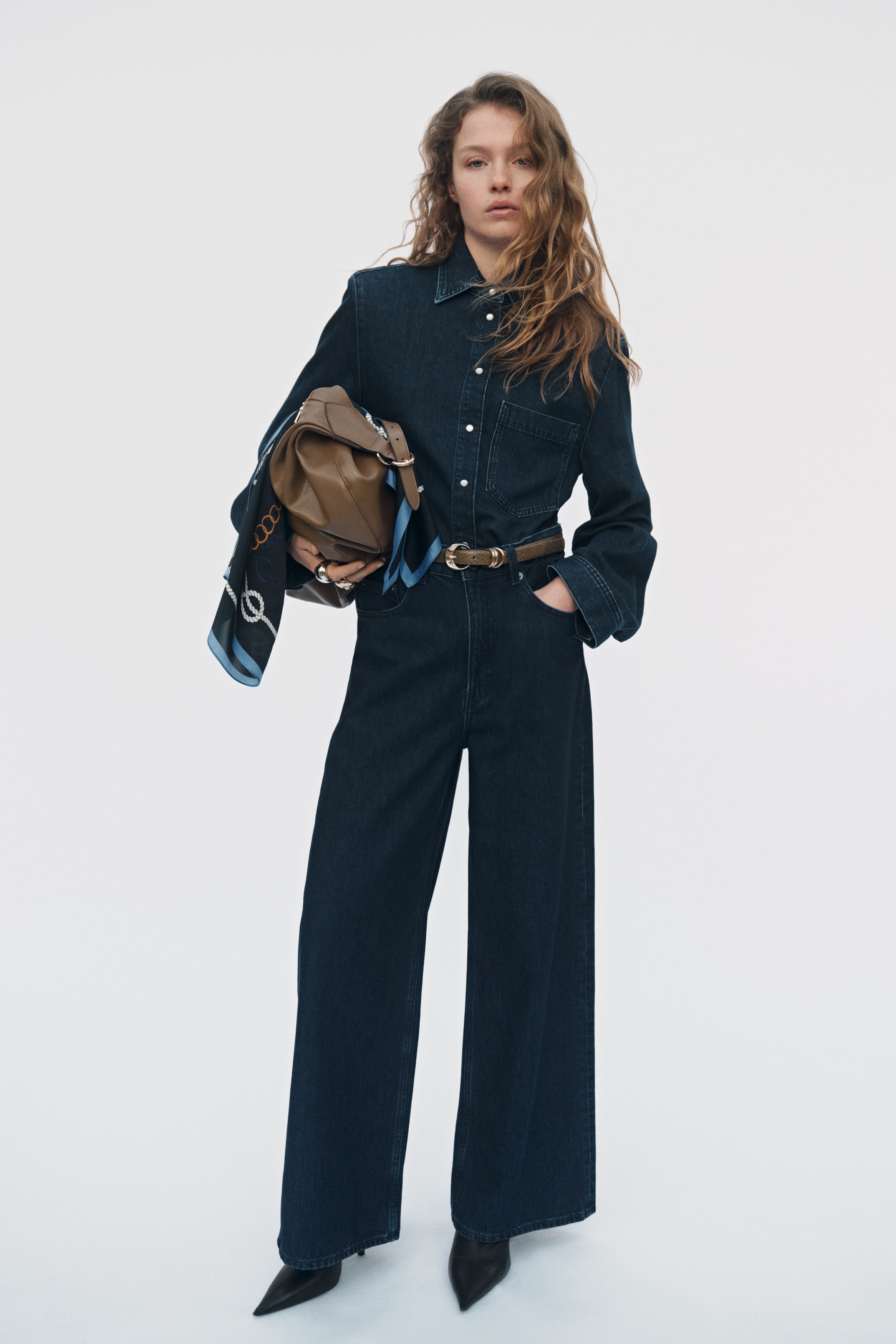 Cămașă din denim cu pernițe la umeri - Albastru-denim