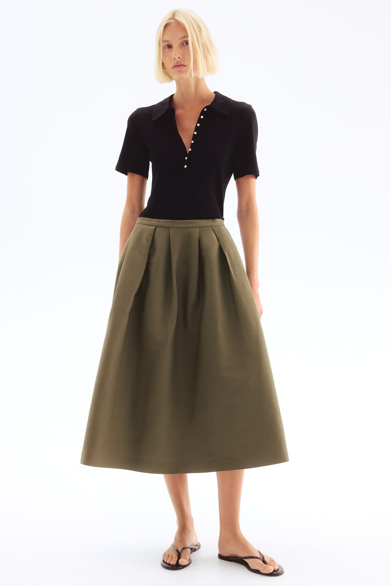 Women's Dark khaki green A-Line Midi Skirt H&M CA