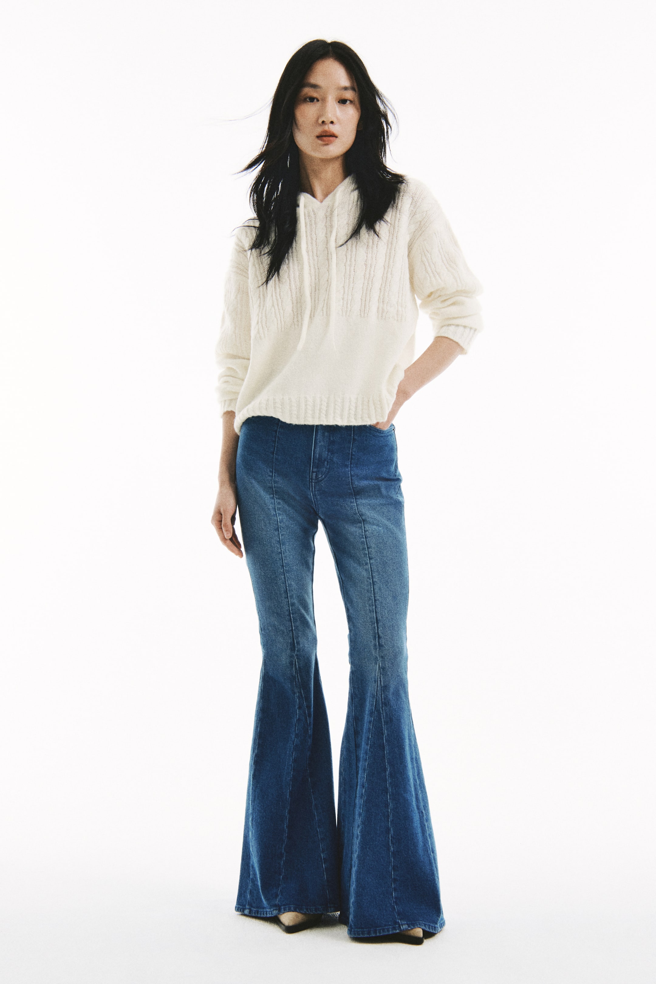 拡大画像を表示: ケーブルニットフーデッドトップス - クリーム - レディース | H&M JP 2