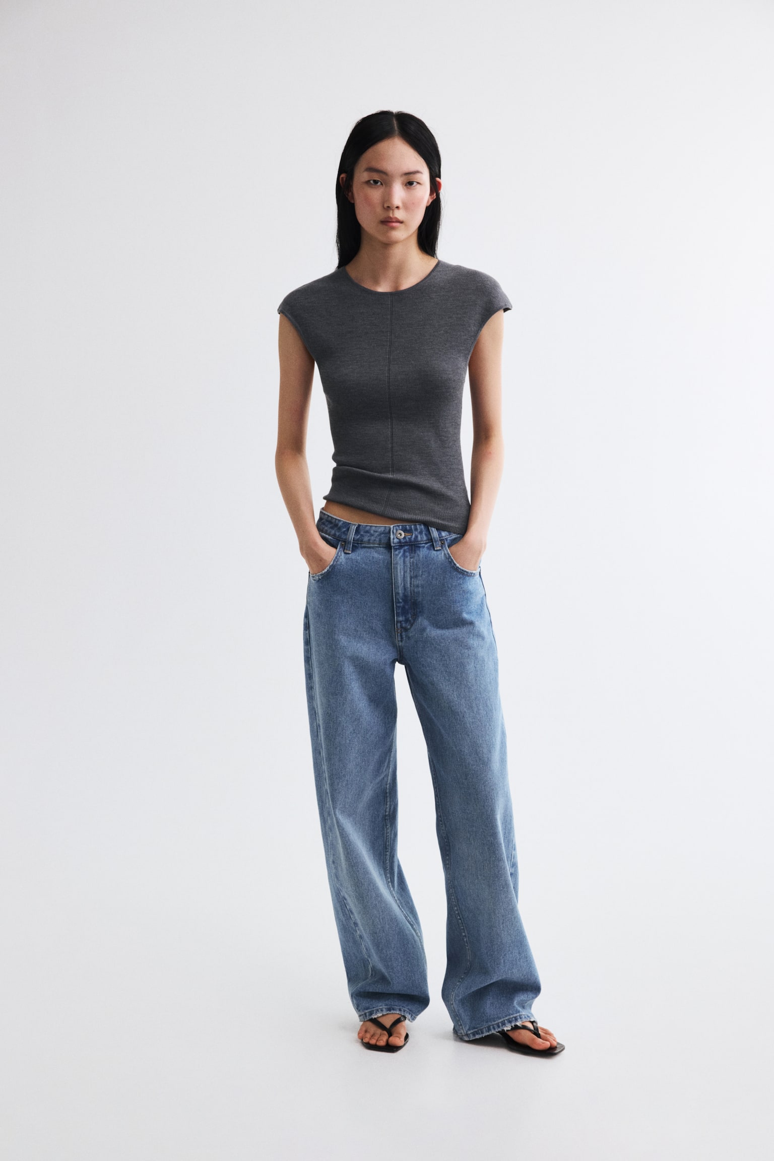 Женский топ H&M Rib-Knit Silk-Blend Top, цвет: Серый меланжевый — фото 3