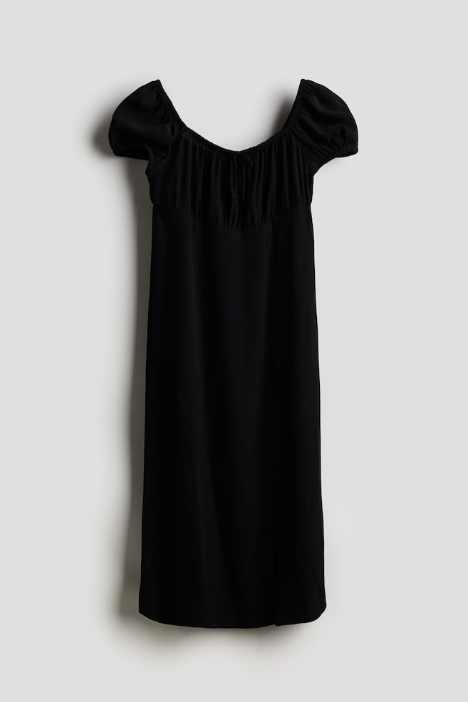 Puff-sleeved midi dress - Black - 1