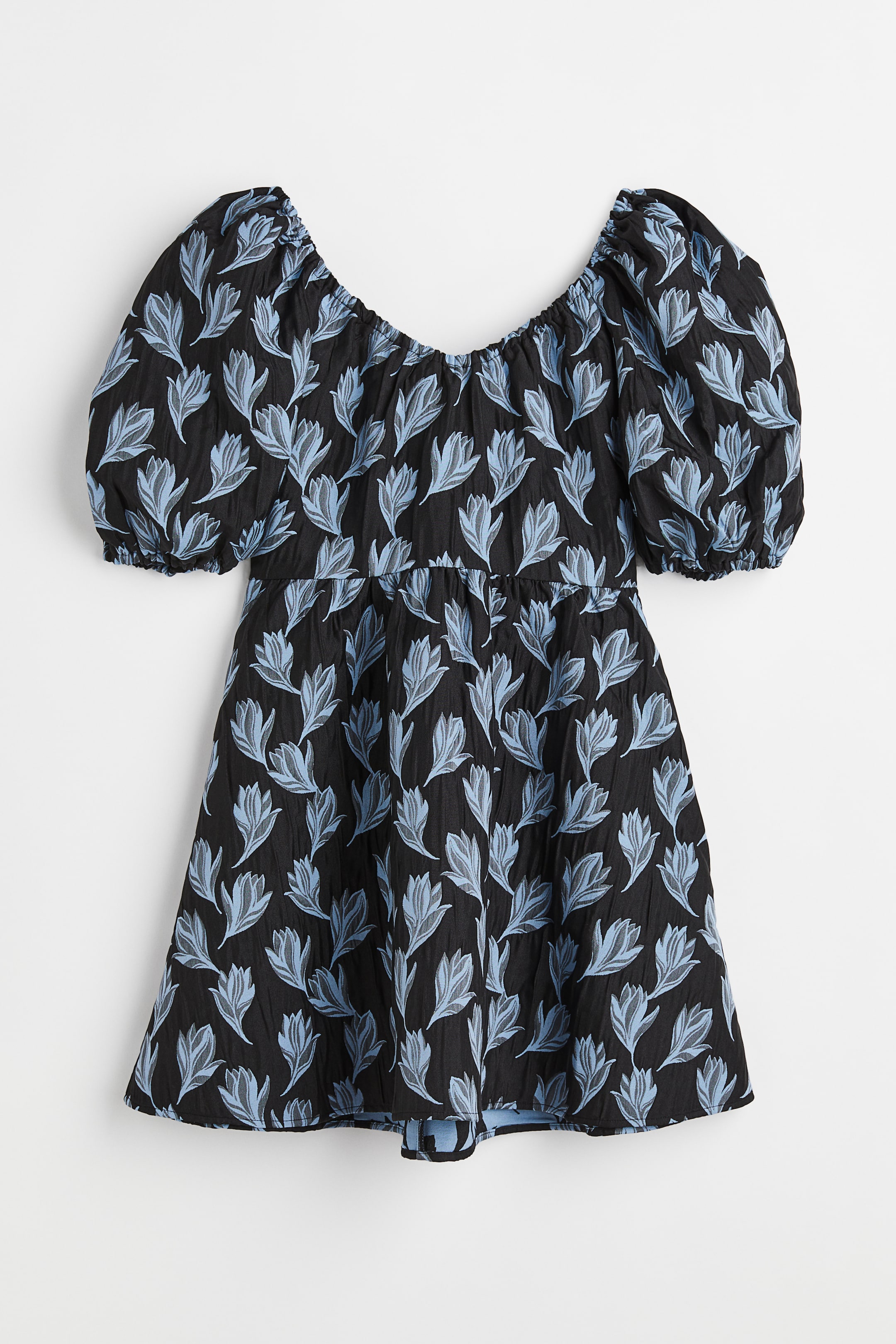 拡大画像を表示: パフスリーブワンピース - ブラック/フローラル - レディース | H&M JP 1