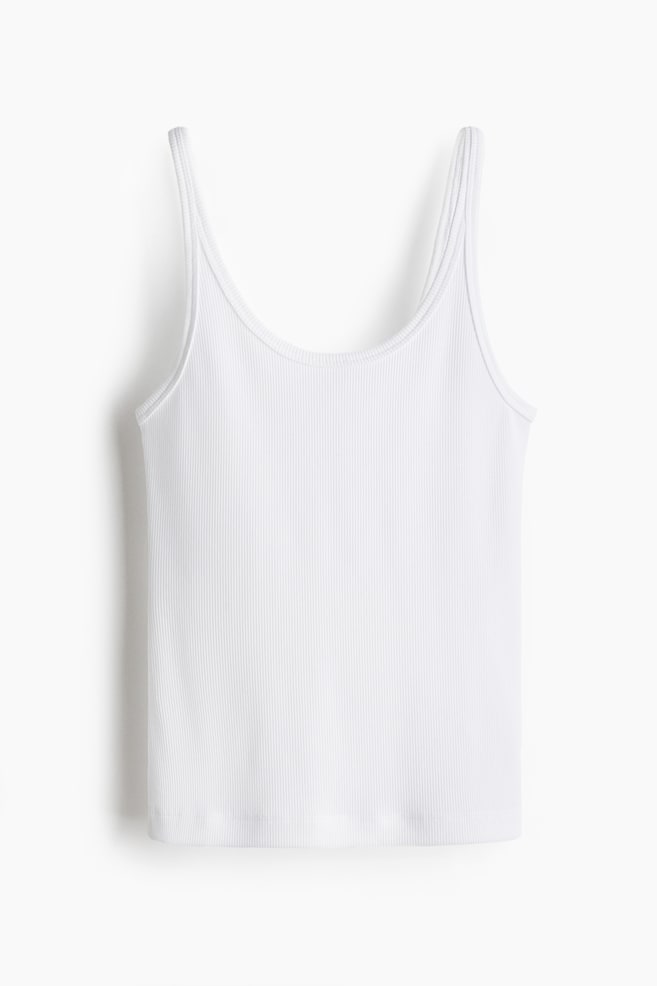 Ribbed Tank Top - White/Dark brown/Black - 1