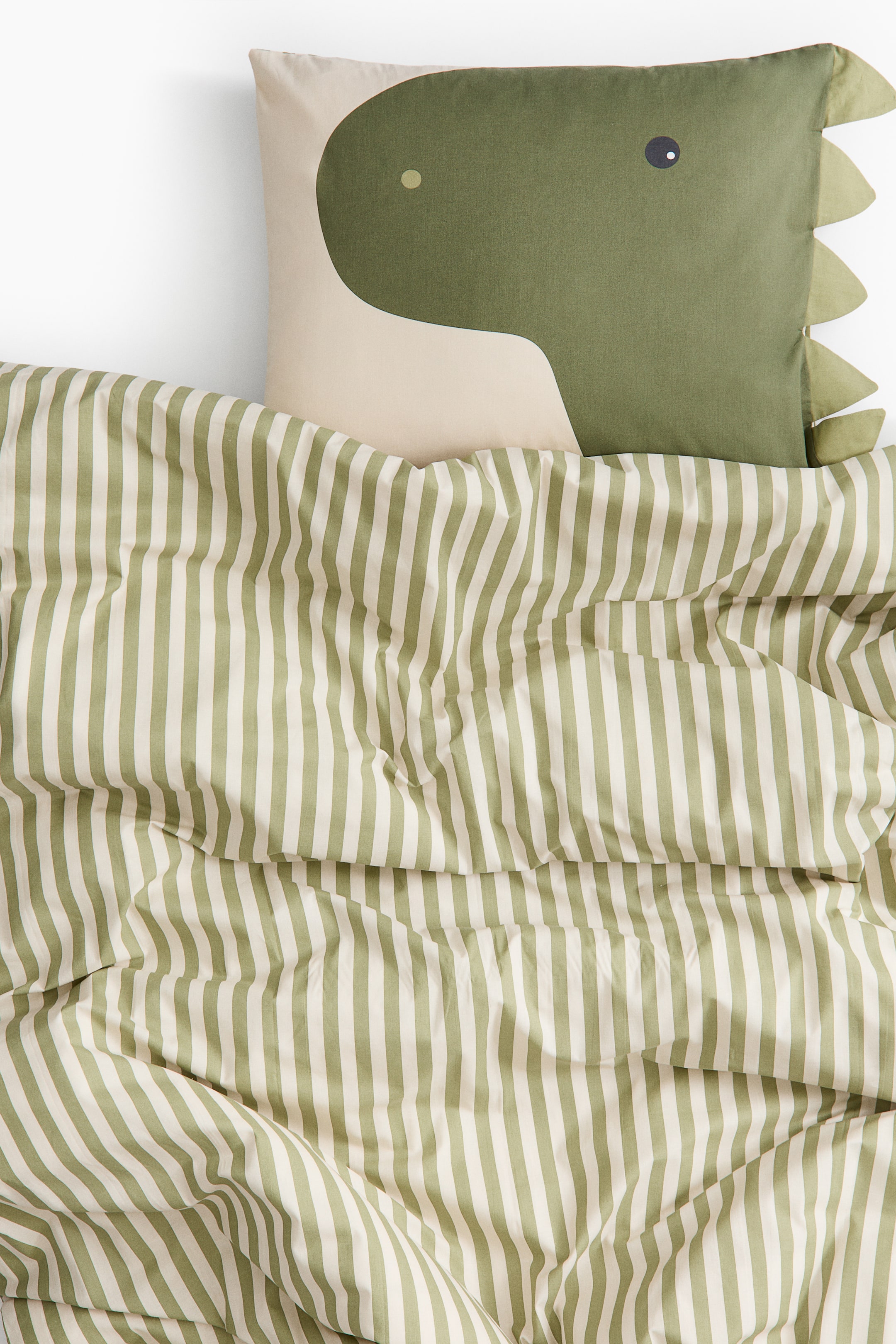 Ampliar la imagen: Set de funda de duvet individual en algodón - Franjas verdes/Dinosaurio - Home All | H&M MX 2