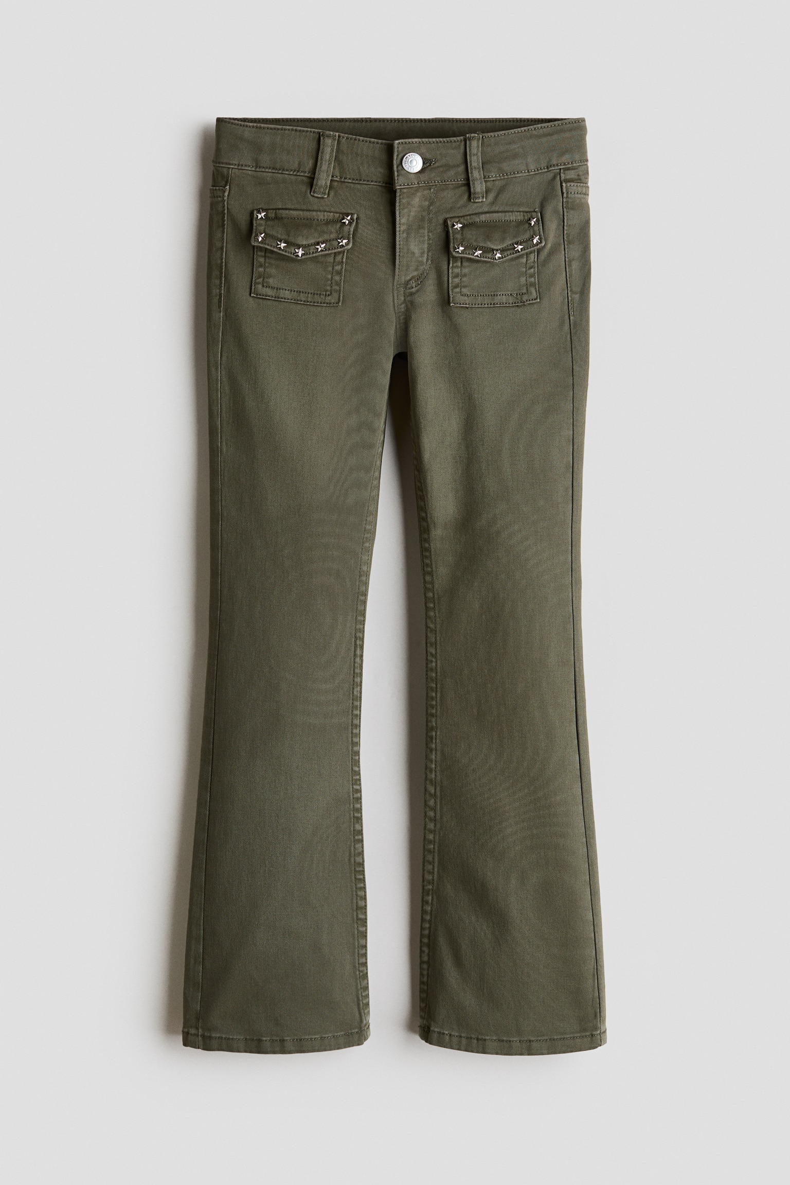 Stud-detail twill trousers - Dark khaki green/Navy blue - 1
