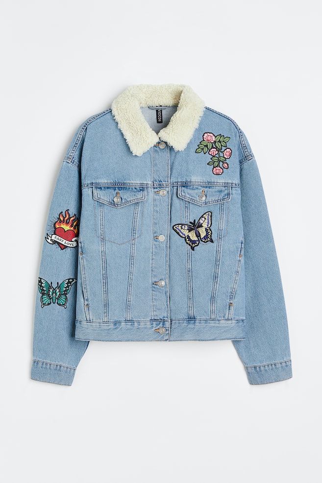 Appliquéd denim jacket - Light denim blue/Butterflies - 1