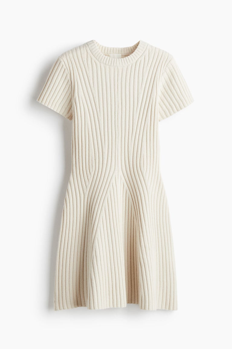 h&m ribbed white dress Ladies - Cream Rib-Knit Dress - Size: XXL