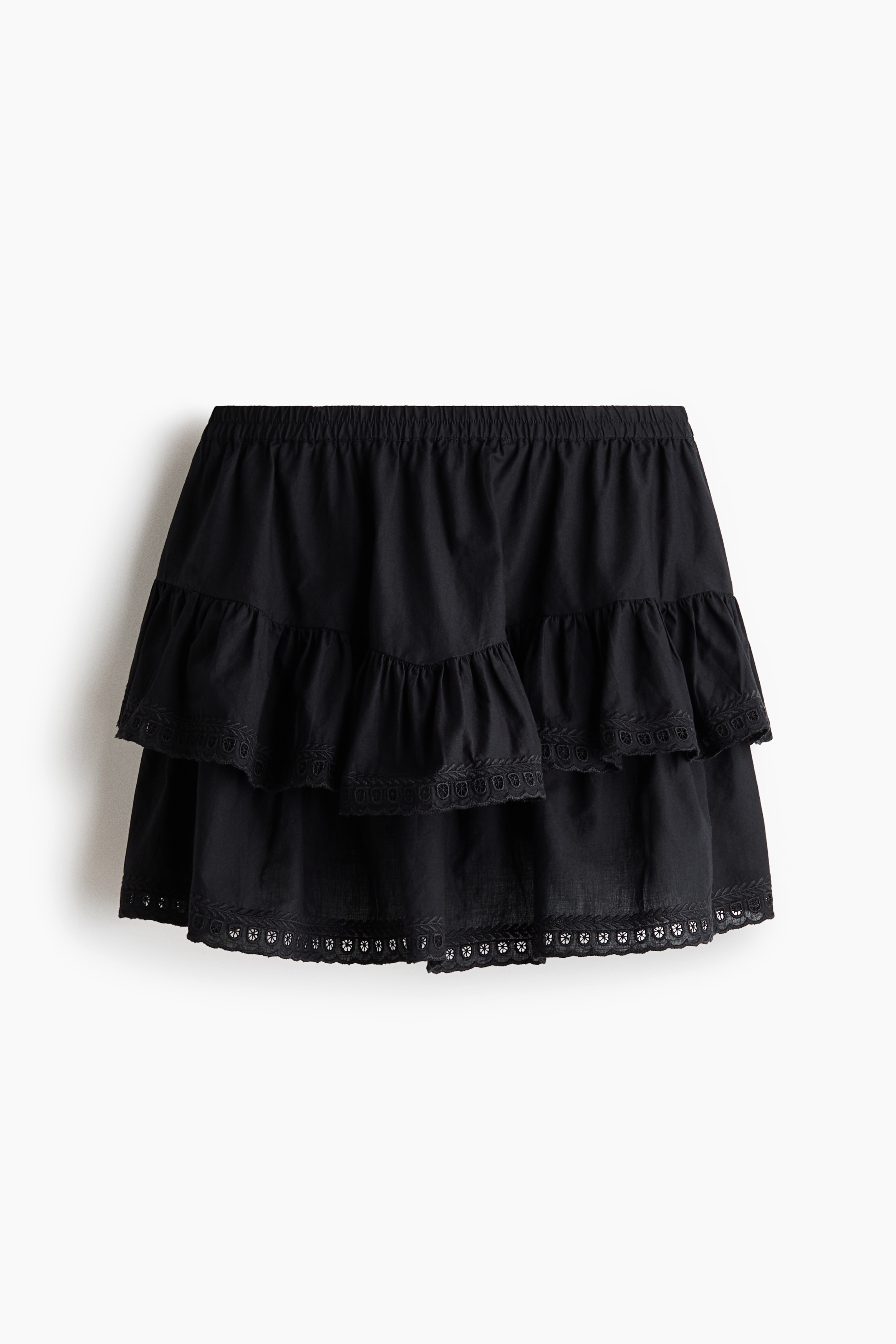 Jupe à étages avec broderie anglaise - Noir