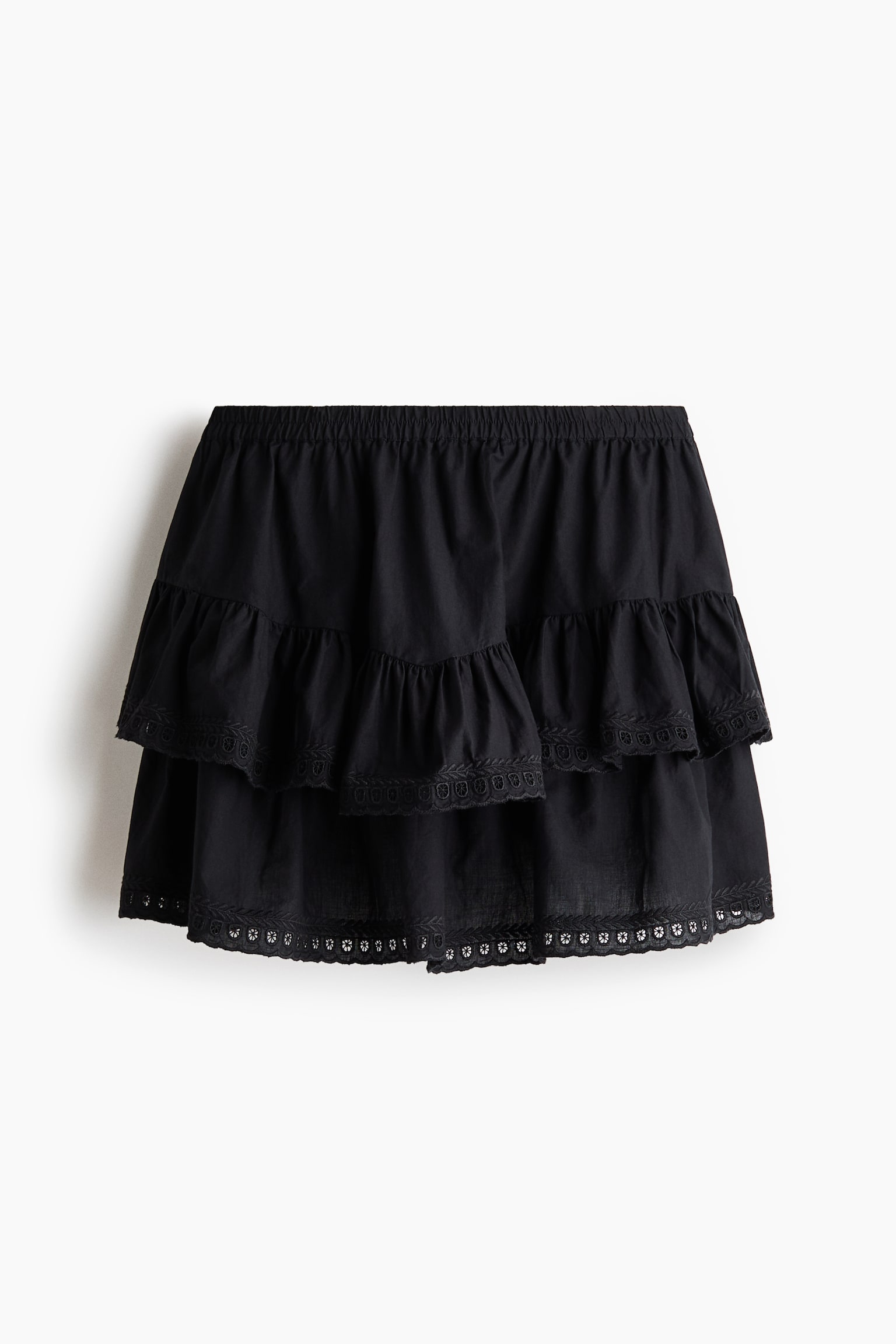 Broderie anglaise tiered skirt - Black - 1