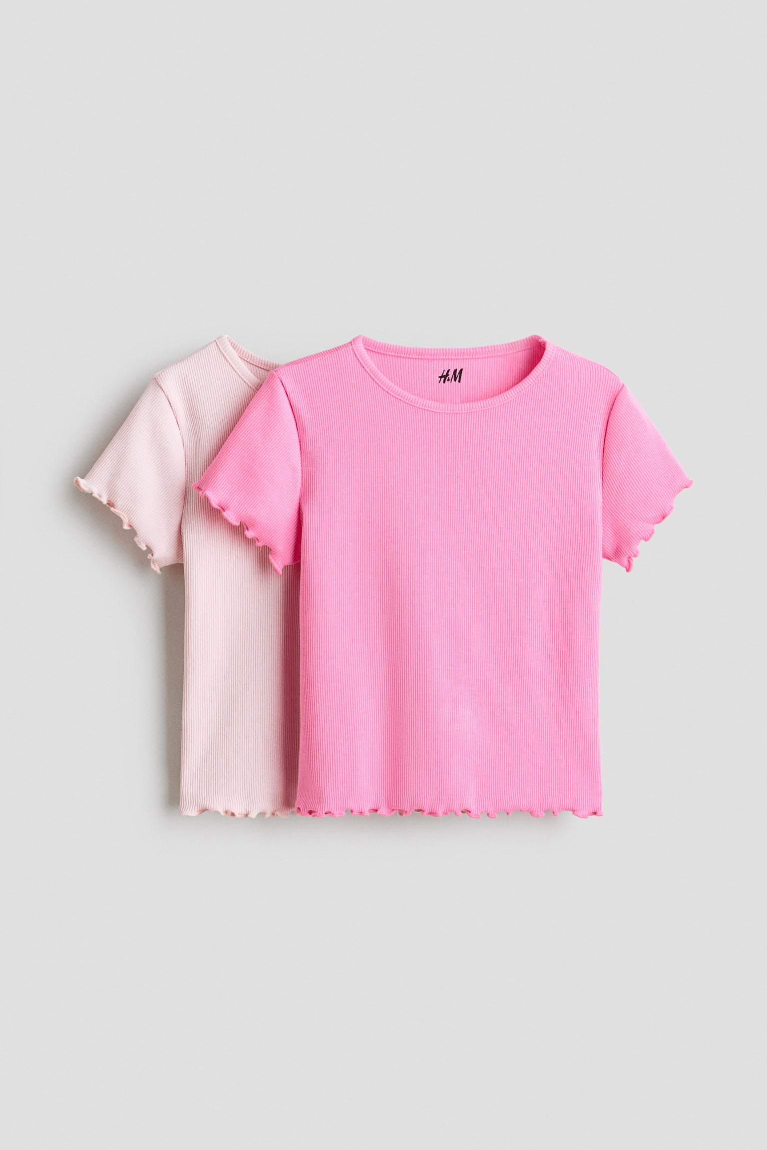 2-pack ribbed cotton T-shirts - Powder pink/Pink/Dusty lilac/Polka dot