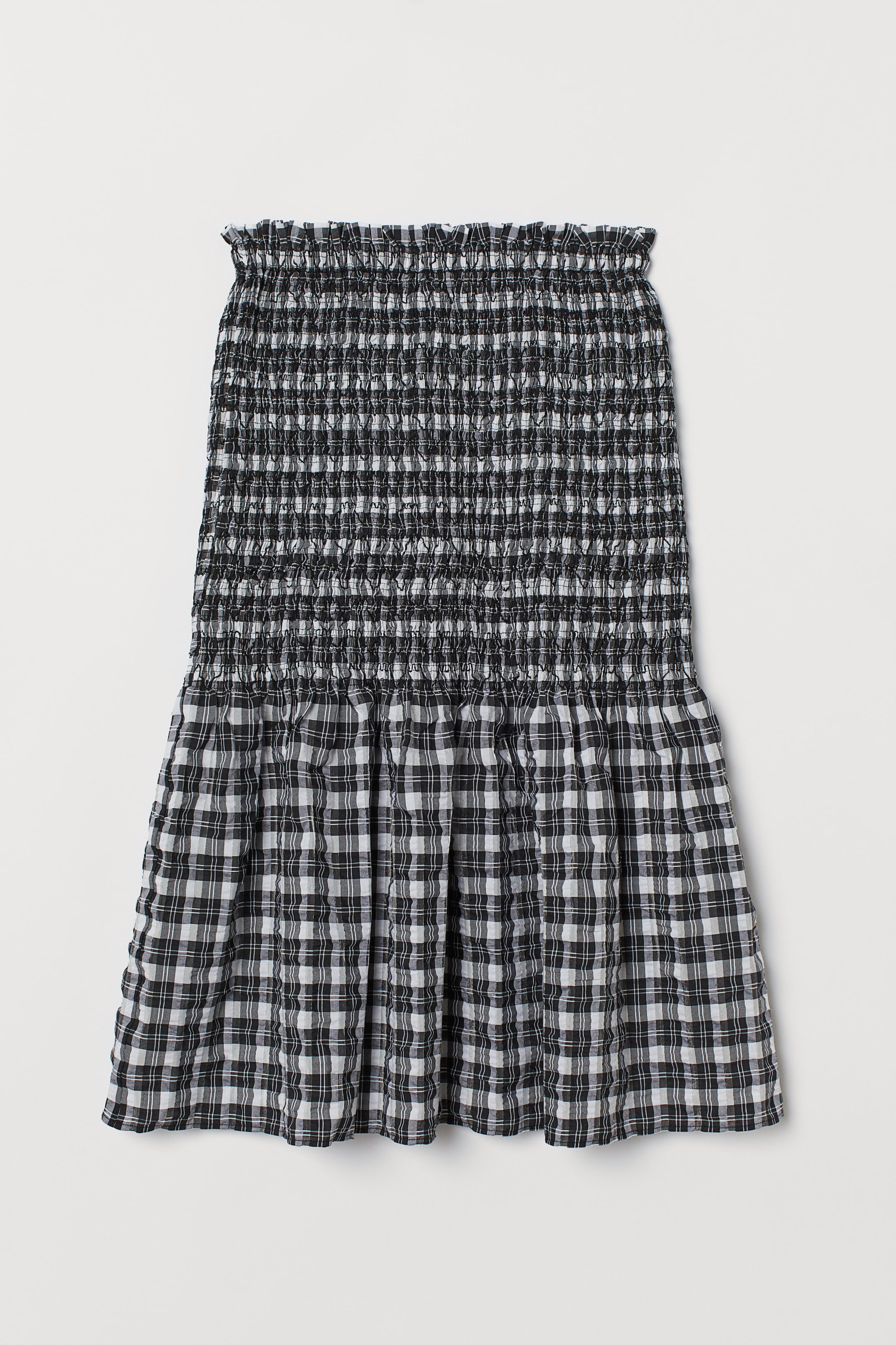 Smocked skirt - High waist - Midi - Black/White checked - Ladies | H&M GB