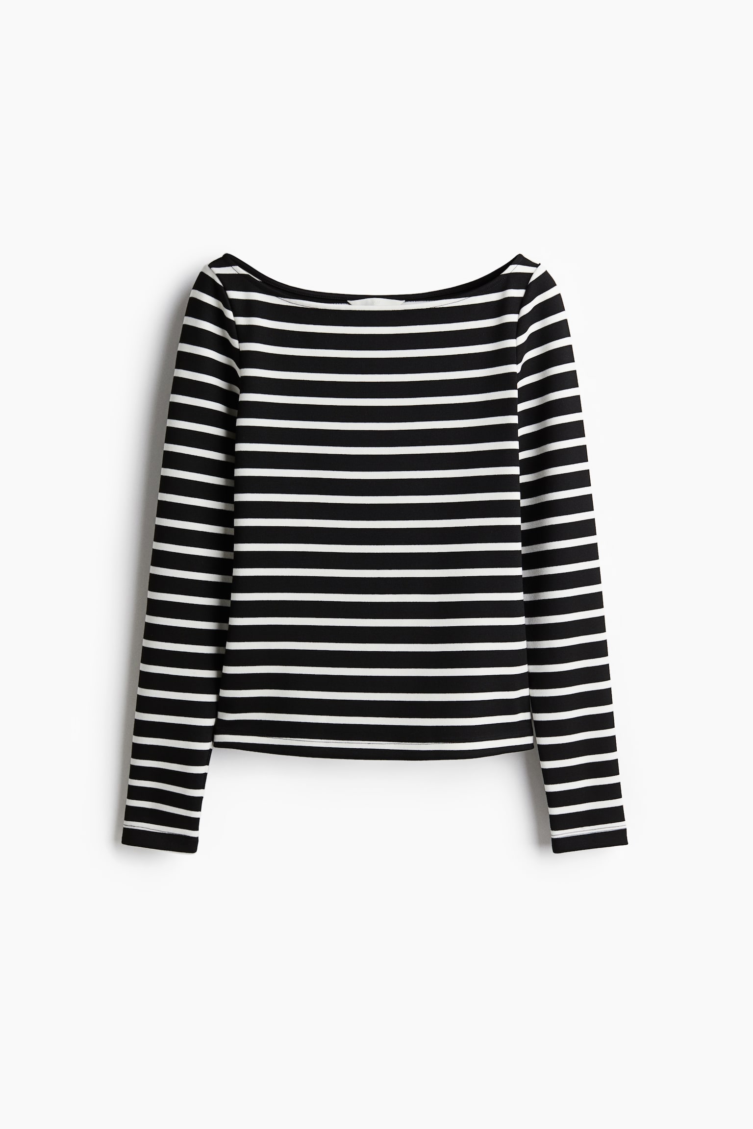 Женский топ H&M Boat-Neck Top, цвет: Чёрный / Белый полосатый — фото 1