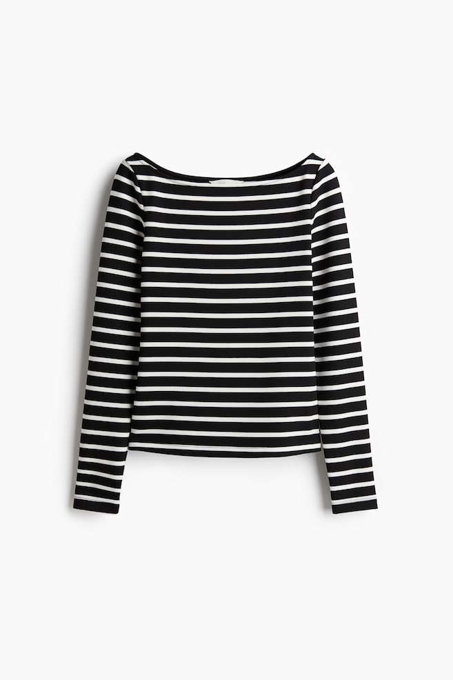 Boat-neck top - Black/White striped/White/Black striped/Black - 1