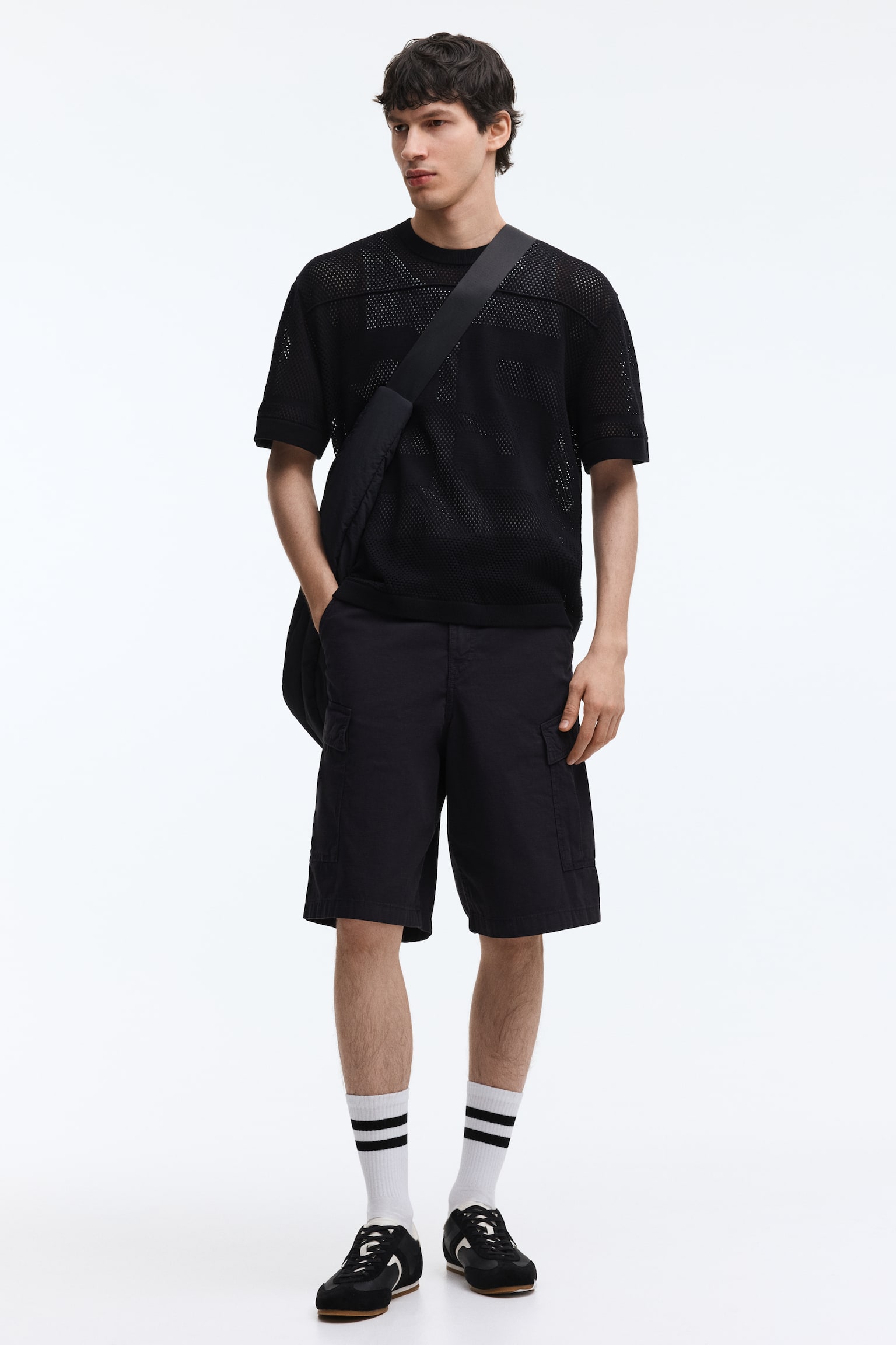 מכנסי דגמ"ח ברמודה מכותנה Loose Fit - שחור/חום/ירוק חאקי - 1