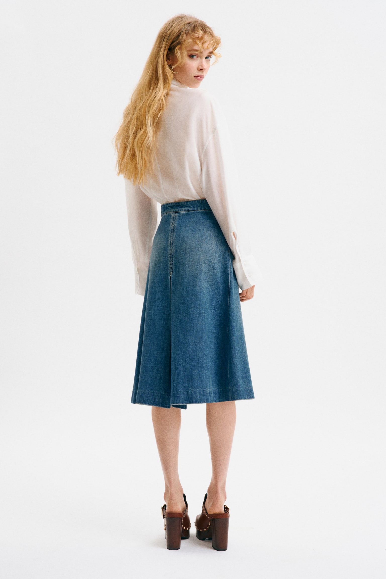 Джинсова спідниця-трапеція - Блакитний денім - 3