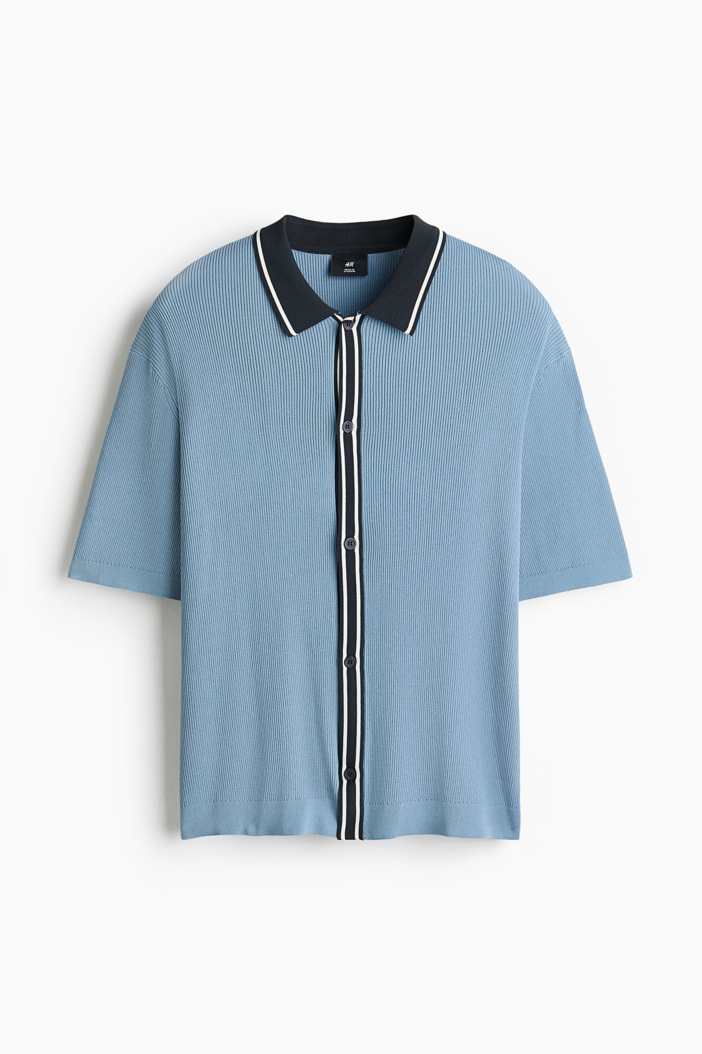Regular-Fit Rib-Knit Shirt - Light dusty blue/color block/Navy blue/color block