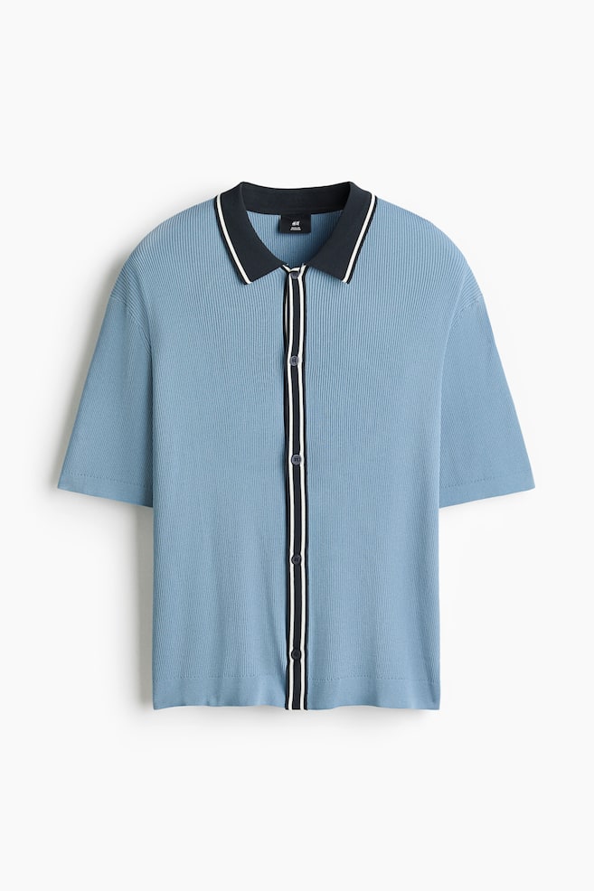 Regular-Fit Rib-Knit Shirt - Light dusty blue/color block/Navy blue/color block - 1