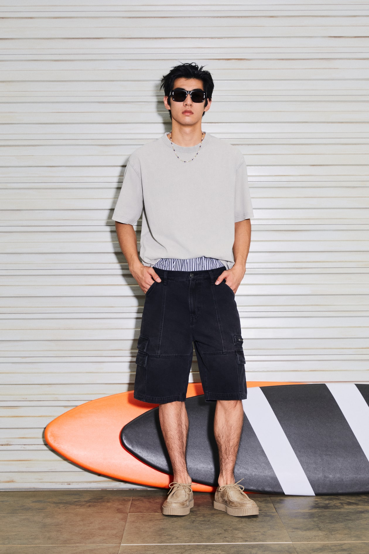 Loose Cargo Denim Shorts Black Men H&M PH