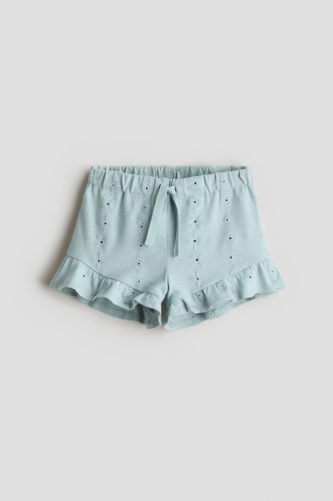 Shorts with Eyelet Embroidery - Turquoise/Light pink - 1