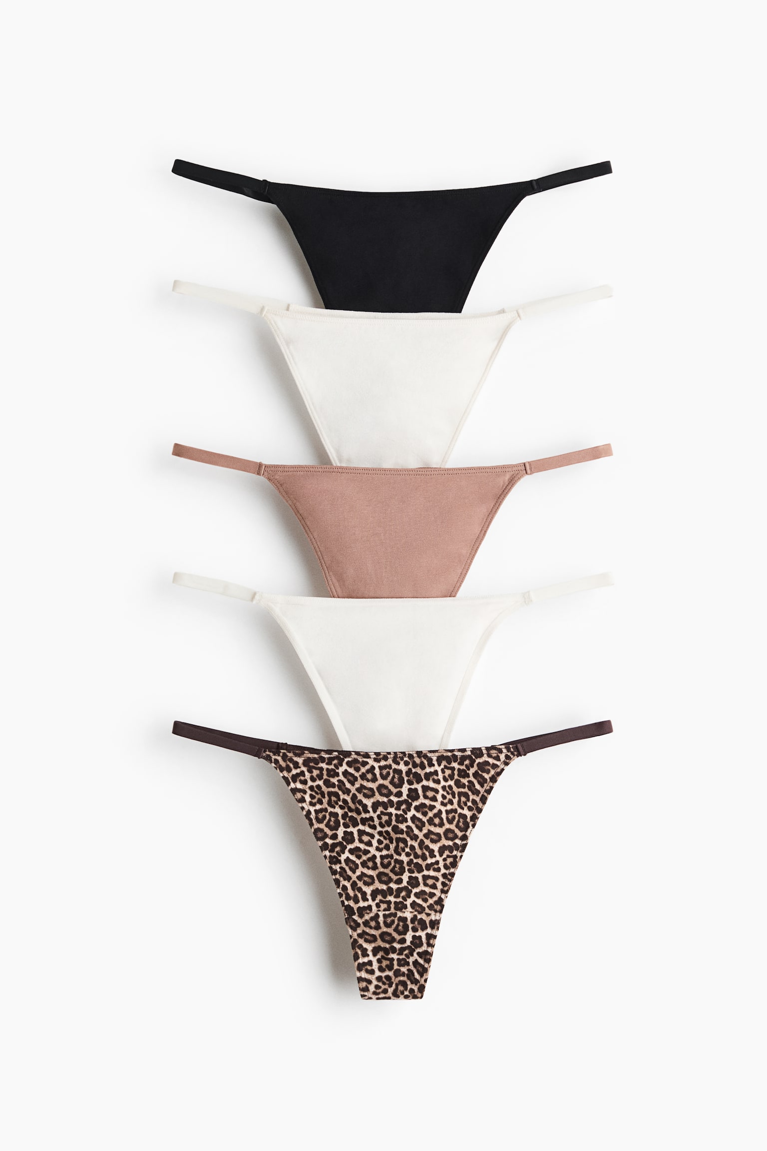 5er-Pack Tangas - Beige/Leopardenprint/Schwarz