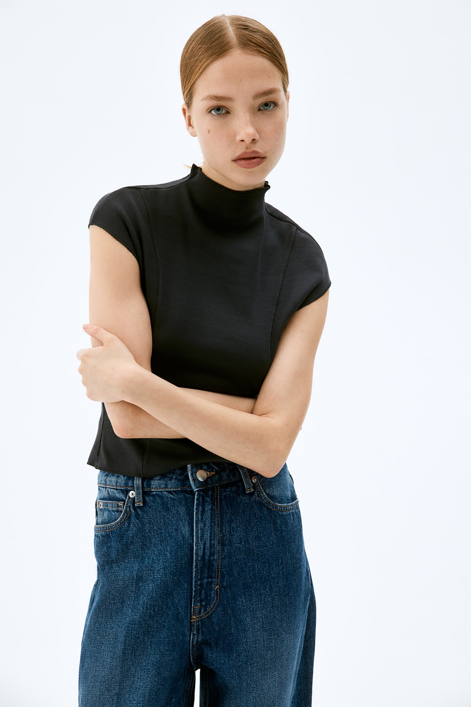 Ribbed turtleneck top - Dark grey/White/Black/Greige/Blue - 3