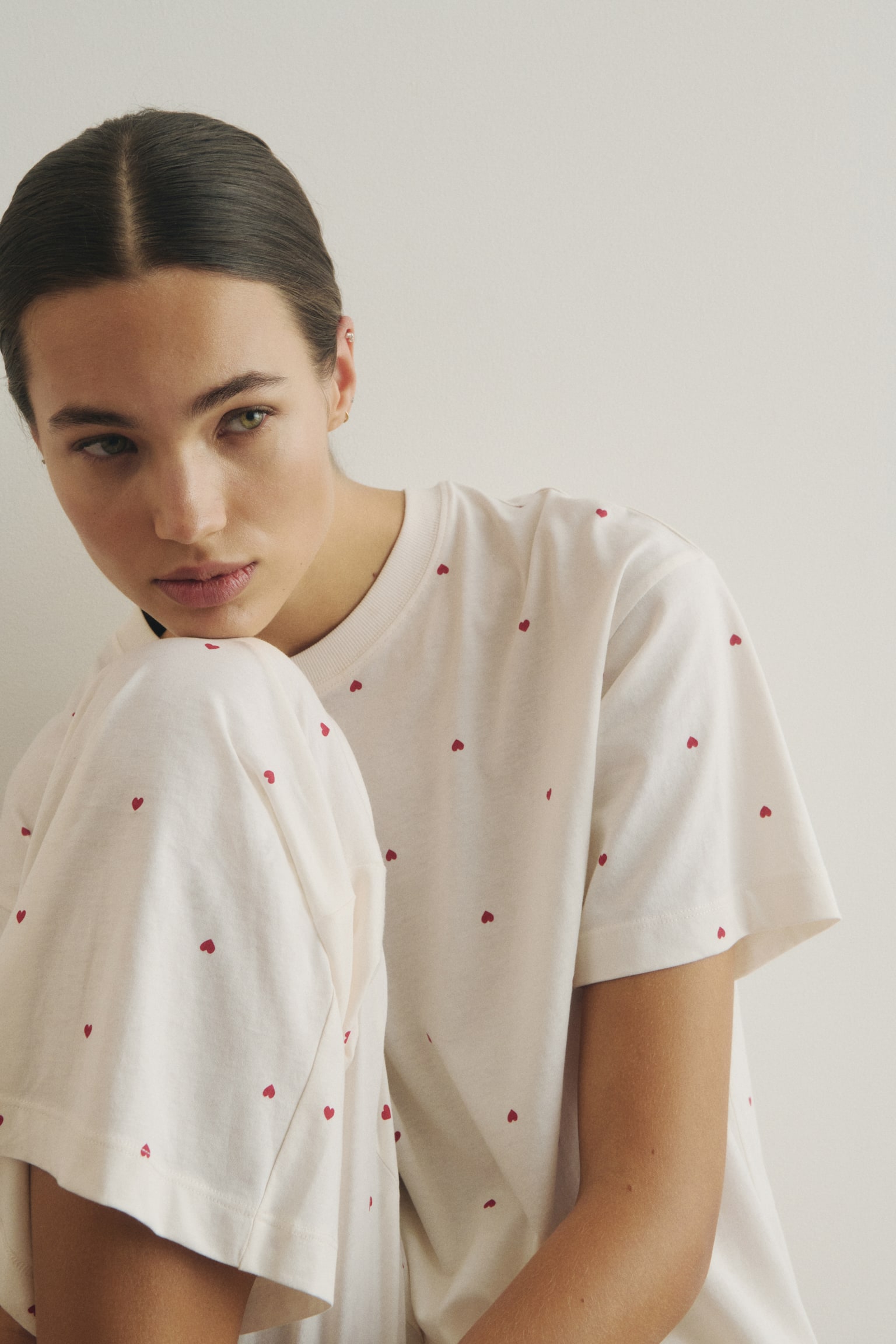 Pamuklu Pijama Takımı - Krem/Kalpler/Krem/Çiçekli - 3