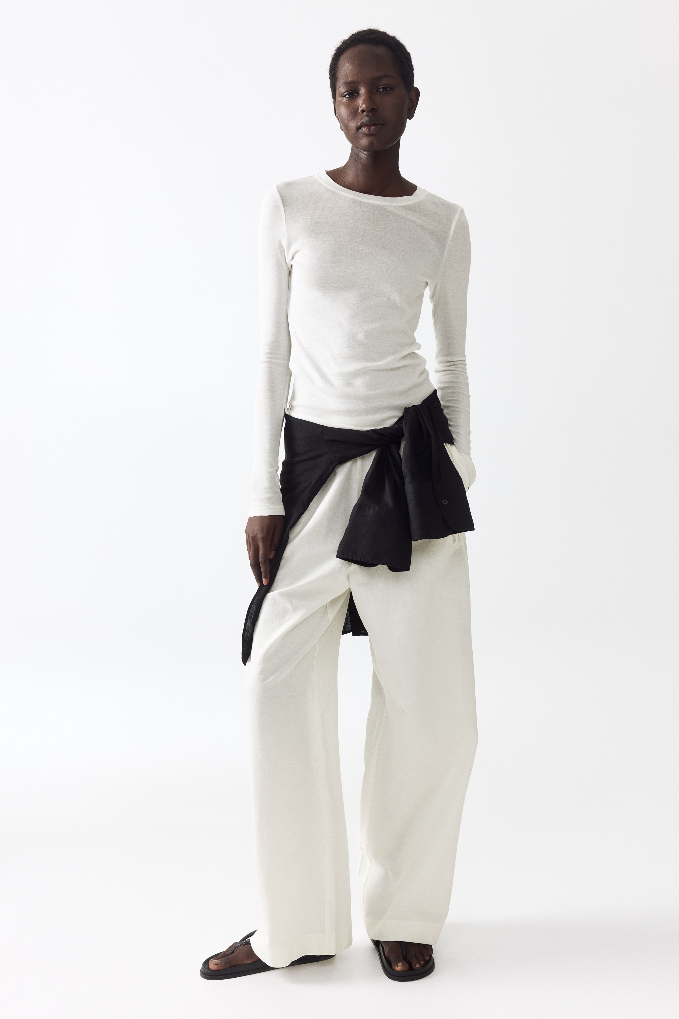 Linen-blend drawstring trousers
