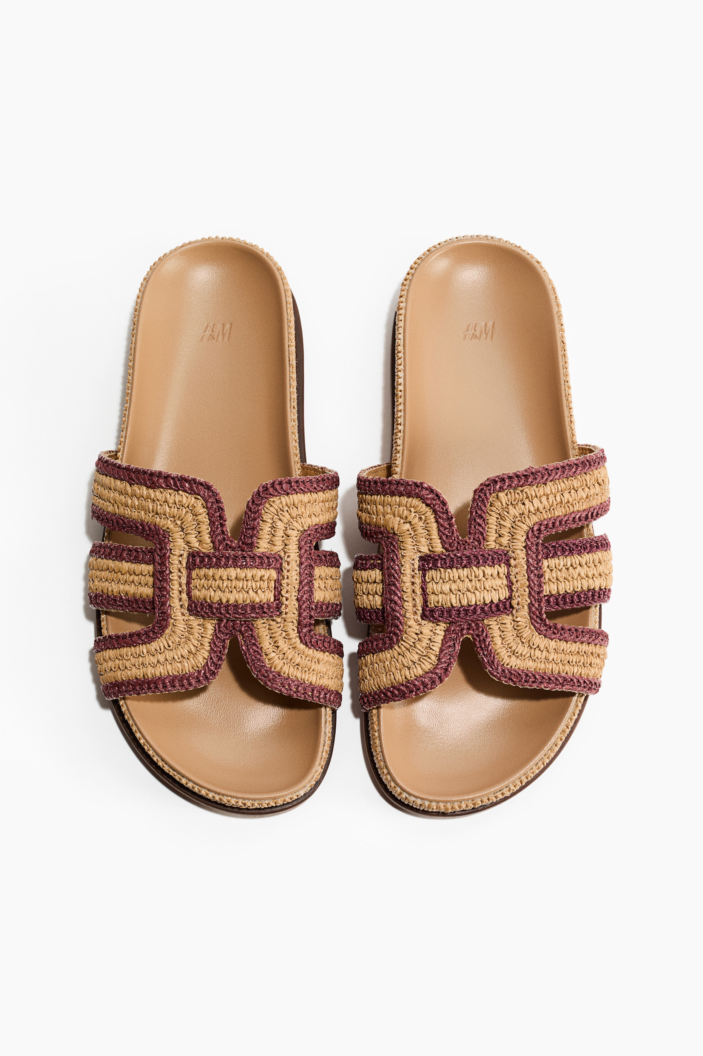 Braided straw sandals - Μπεζ/ροζ/Σκούρο καφέ