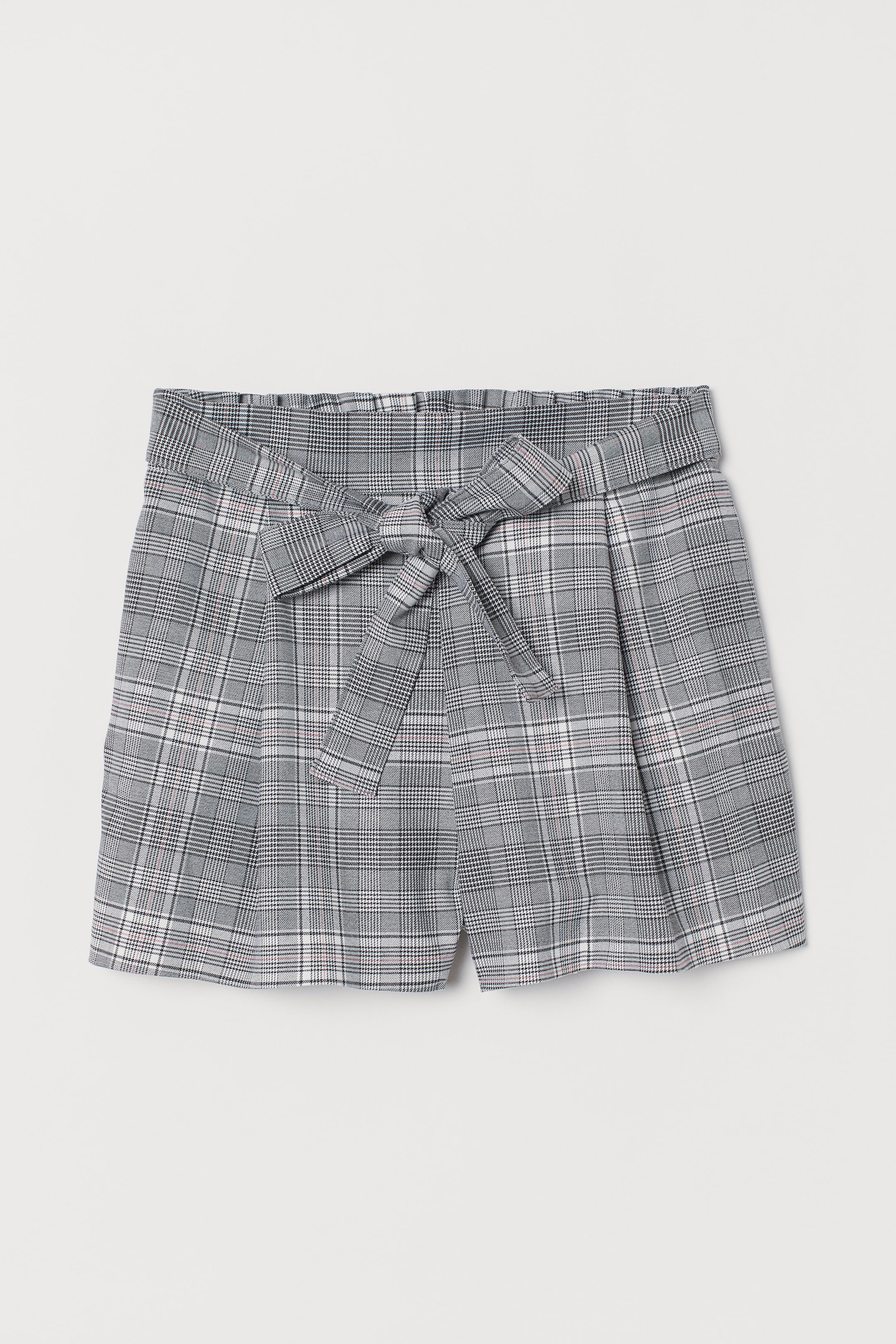 Grotere afbeelding bekijken: Short met strikceintuur - Donkergrijs/dogtoothdessin - DAMES | H&M NL 1