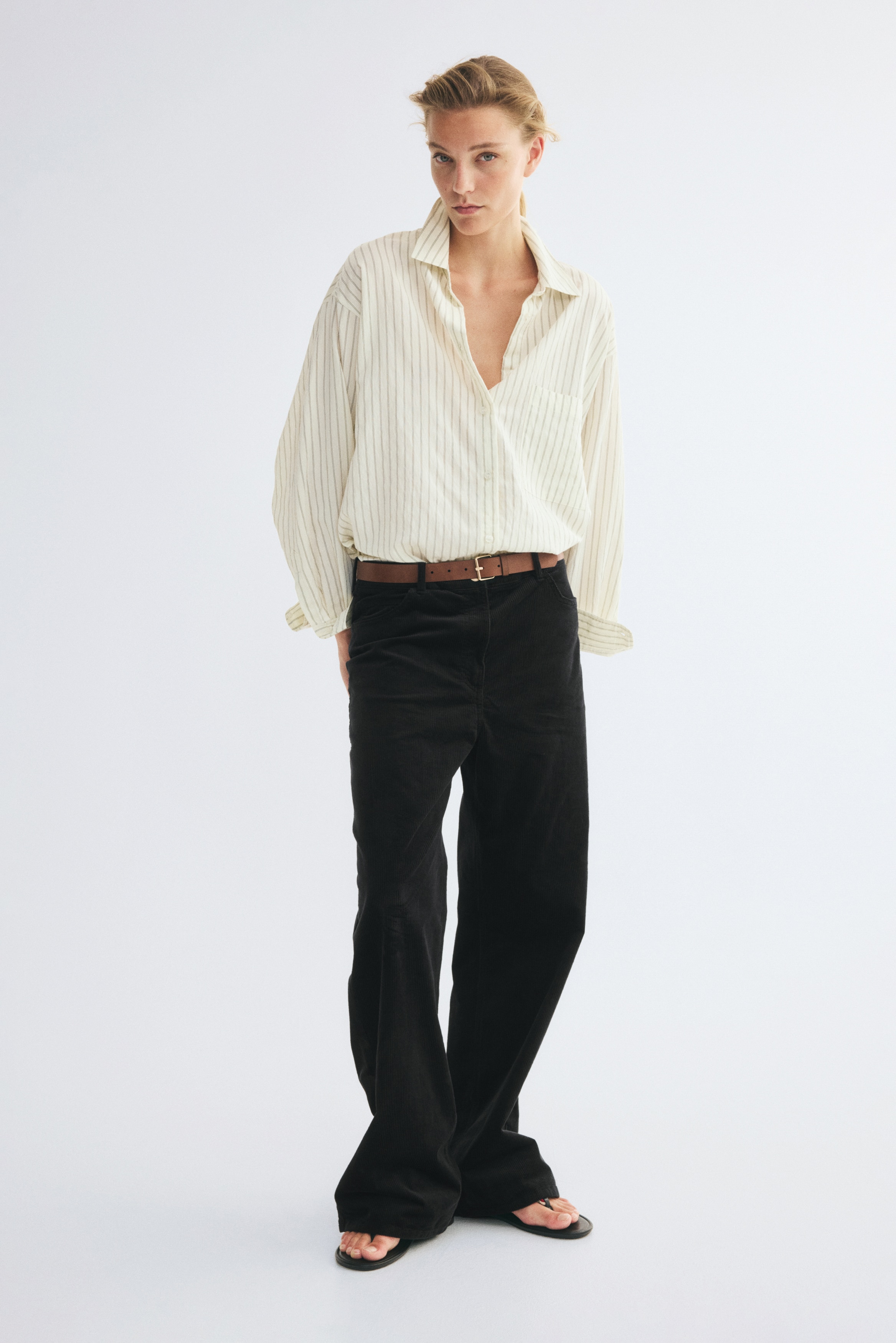 Broek van katoenen corduroy - Zwart/Donkerbruin