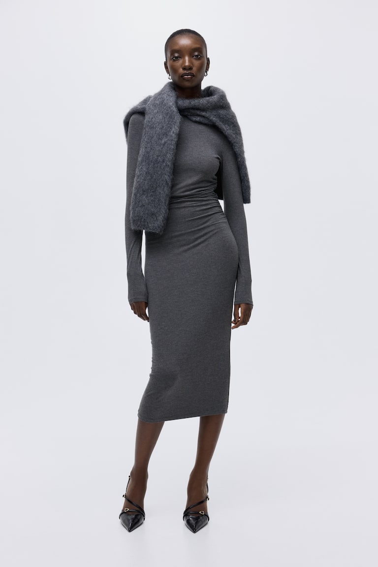 h and m draped bodycon dress Women's Dark grey Black MOB Dresses | tbec drs fitted dress in stretch Size:UK 7 / US 8 / EUR 41