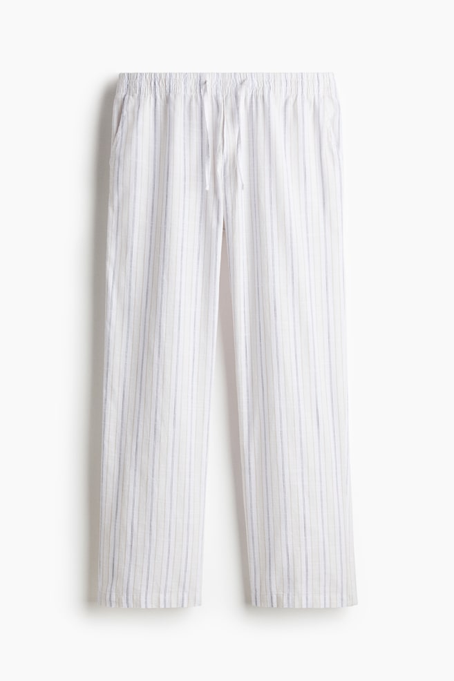 Pantalon coupe décontractée en coton - Blanc/rayures beiges - 1