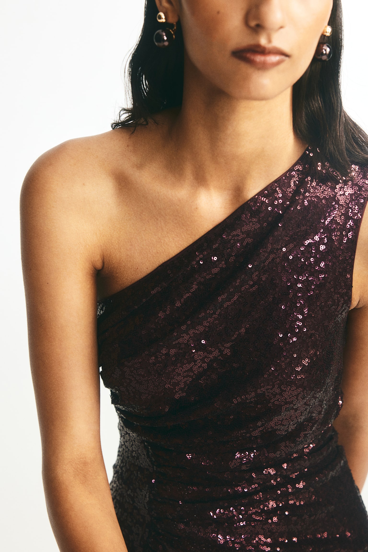 Sequined one-shoulder dress - Burgundy - 6