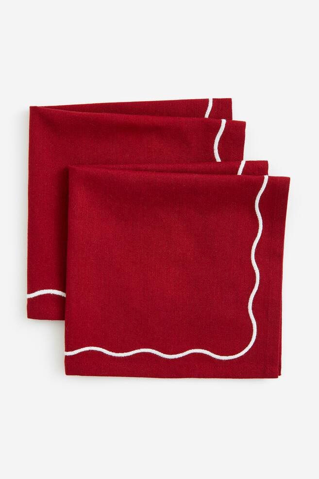 2-pack cotton napkins - Red/Natural white/Brown - 2