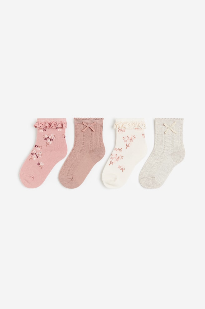 4-pack socks - Pink/Floral/Lilac/Floral/Dark pink/Light pink/Light pink/Light turquoise/dc - 1