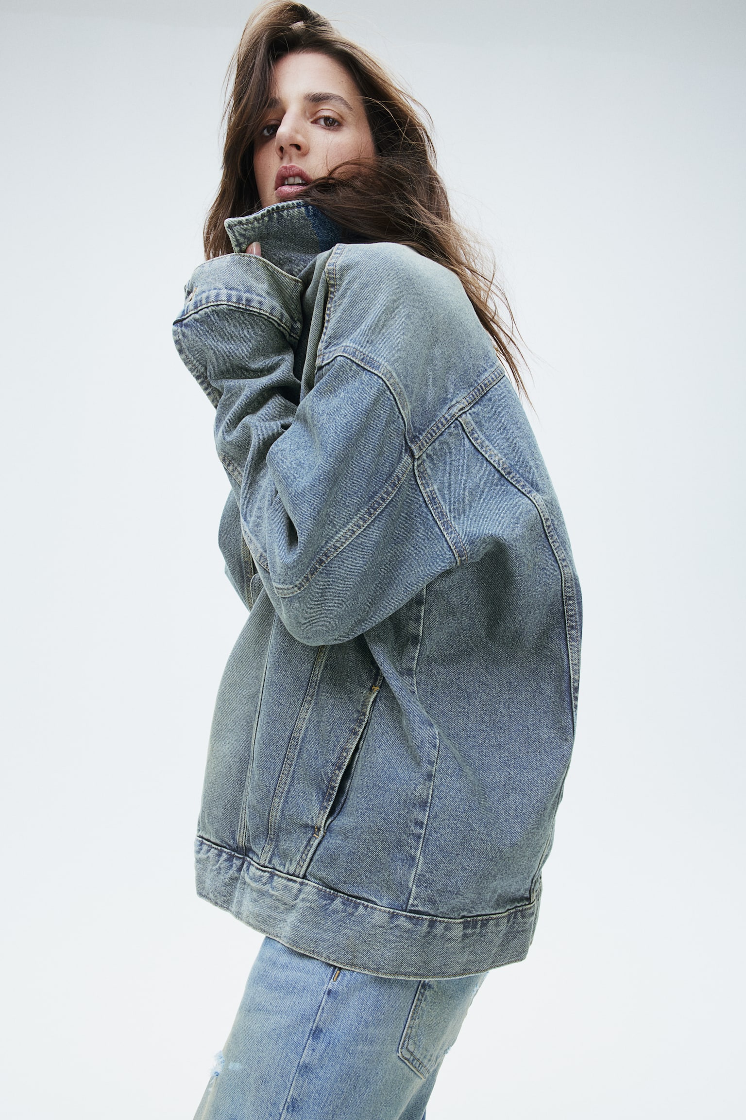 Oversized denim jacket - Light denim blue/Denim blue/Dark denim blue - 5