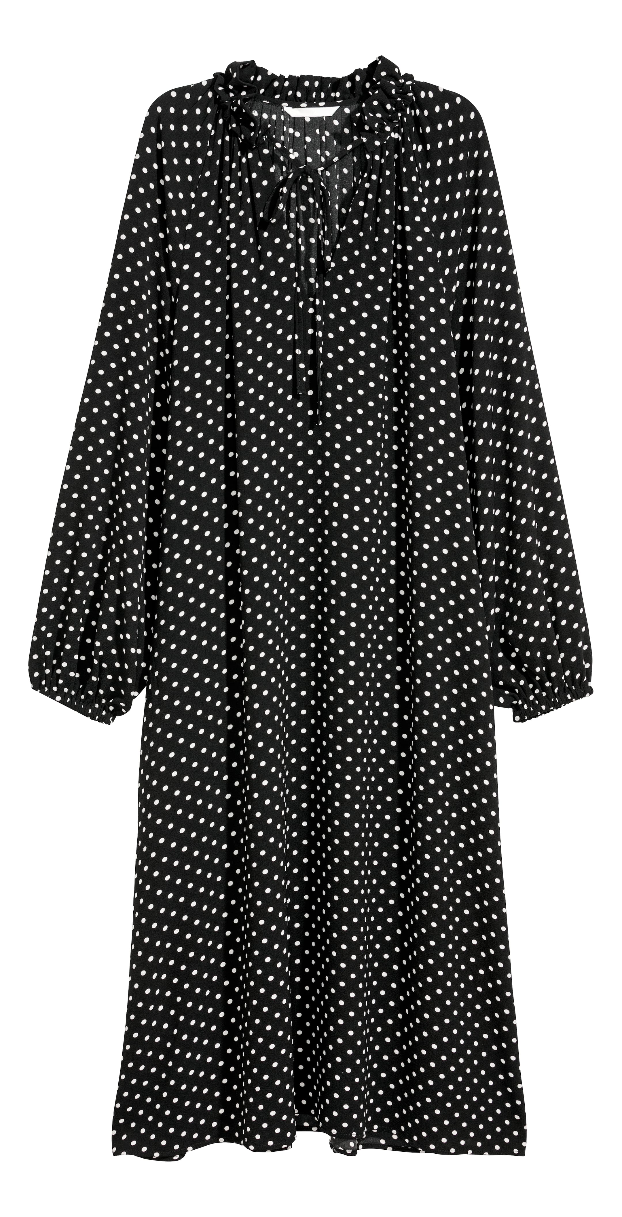 Crêpe dress - Long sleeve - Midi - Black/Spotted - Ladies | H&M GB